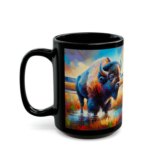 Lone Bison After Rain - Black Mug (11oz, 15oz)