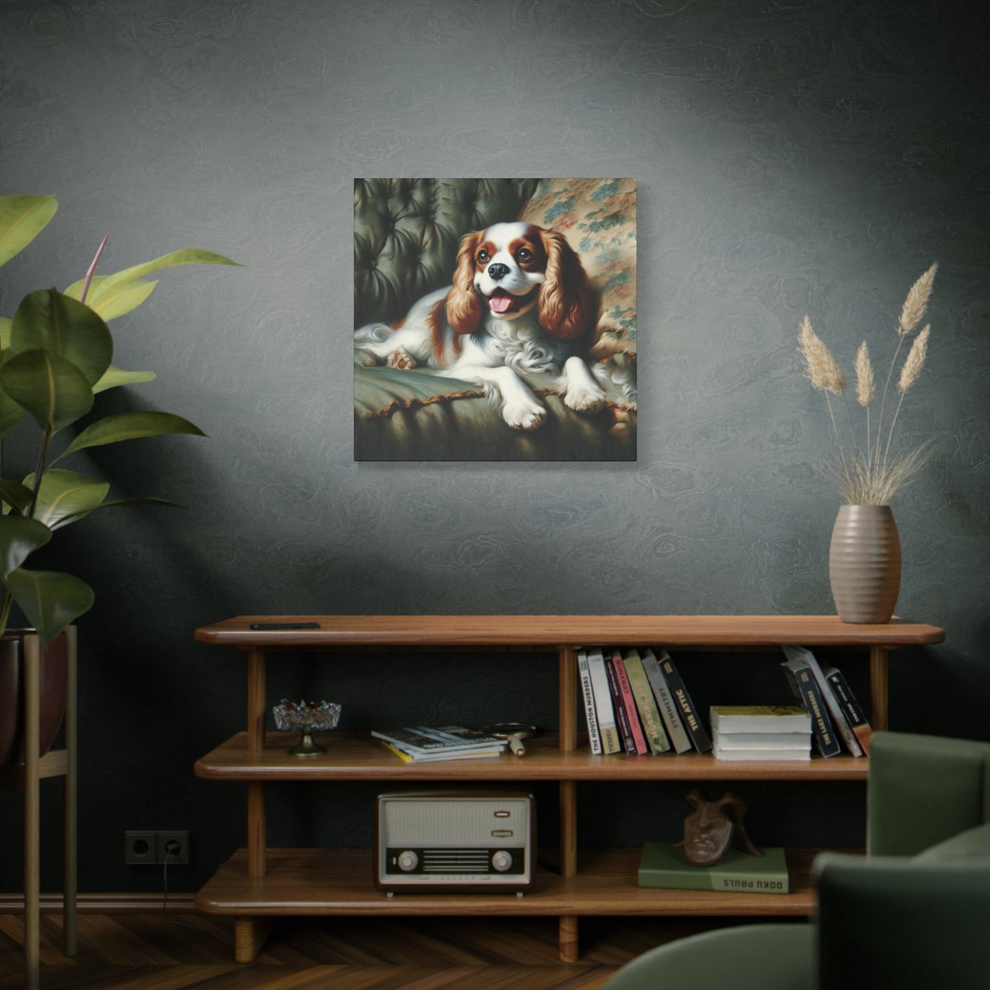 Cavalier King Charles Spaniel on Sofa Impressionist Canvas Art Print
