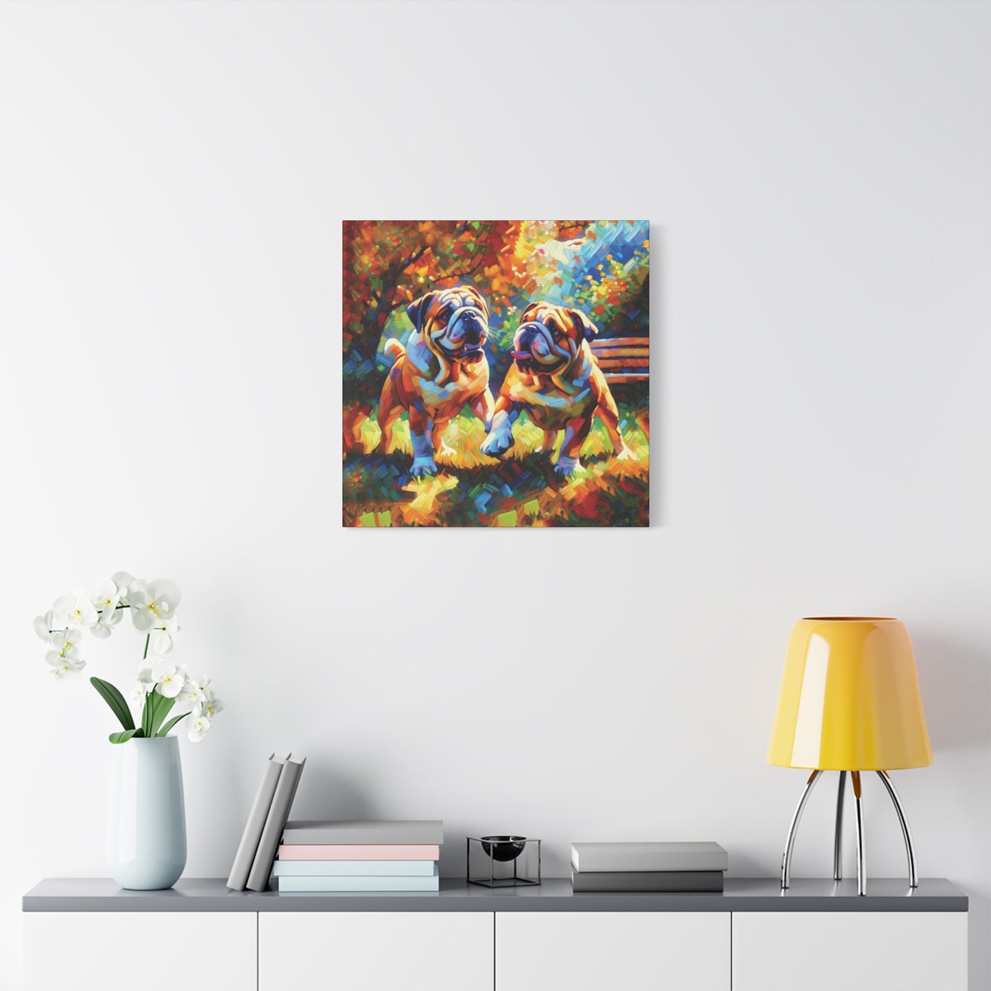 Playful Bulldogs Expressionist Canvas Art Print