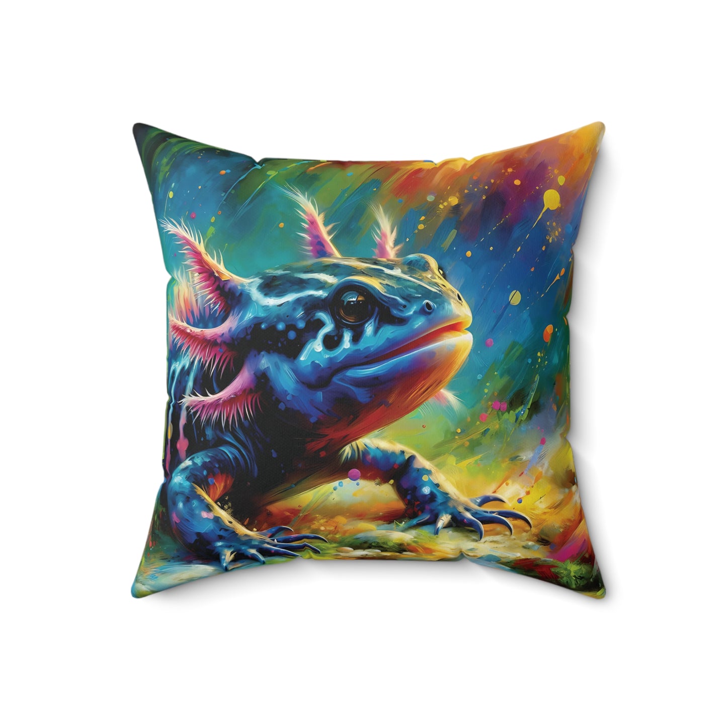 Axolotl Throw Pillow - Mexican Salamander Expressionist Style Art on a Faux Suede Pillow
