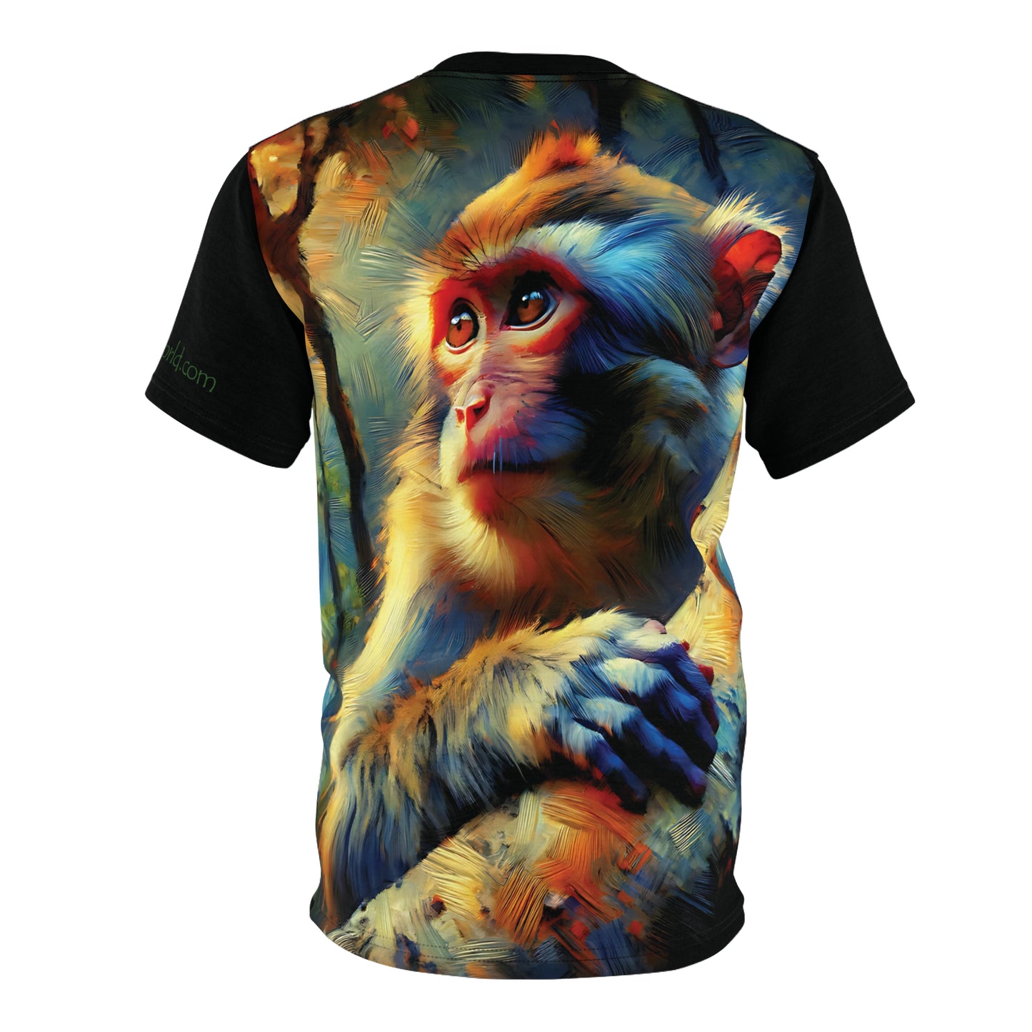 Monkey Vibrant Art Tee | Rhesus Macaque Colorful Unisex Cut & Sew T-Shirt, Wildlife Apparel, Unique Graphic Tee