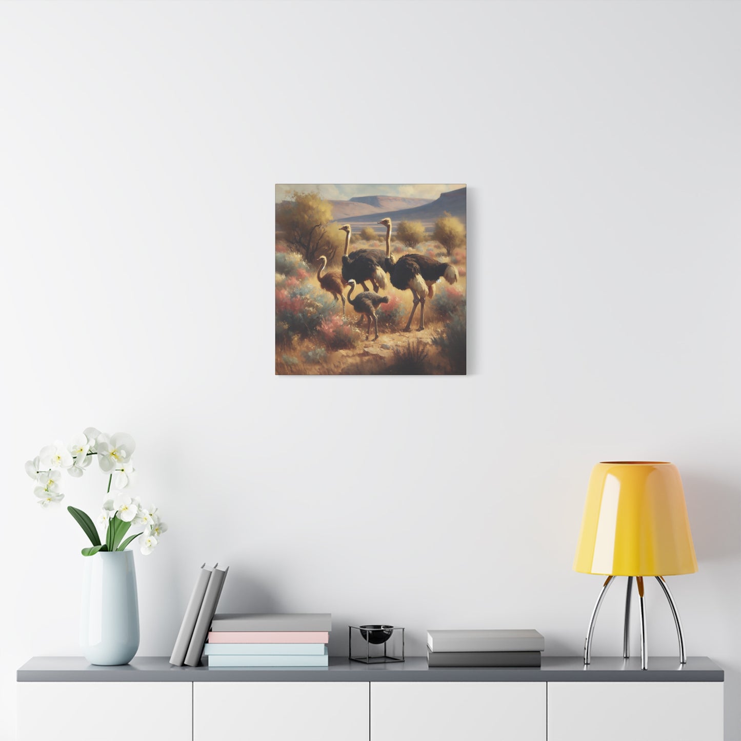 Ostrich Flock Impressionist Canvas Wall Art