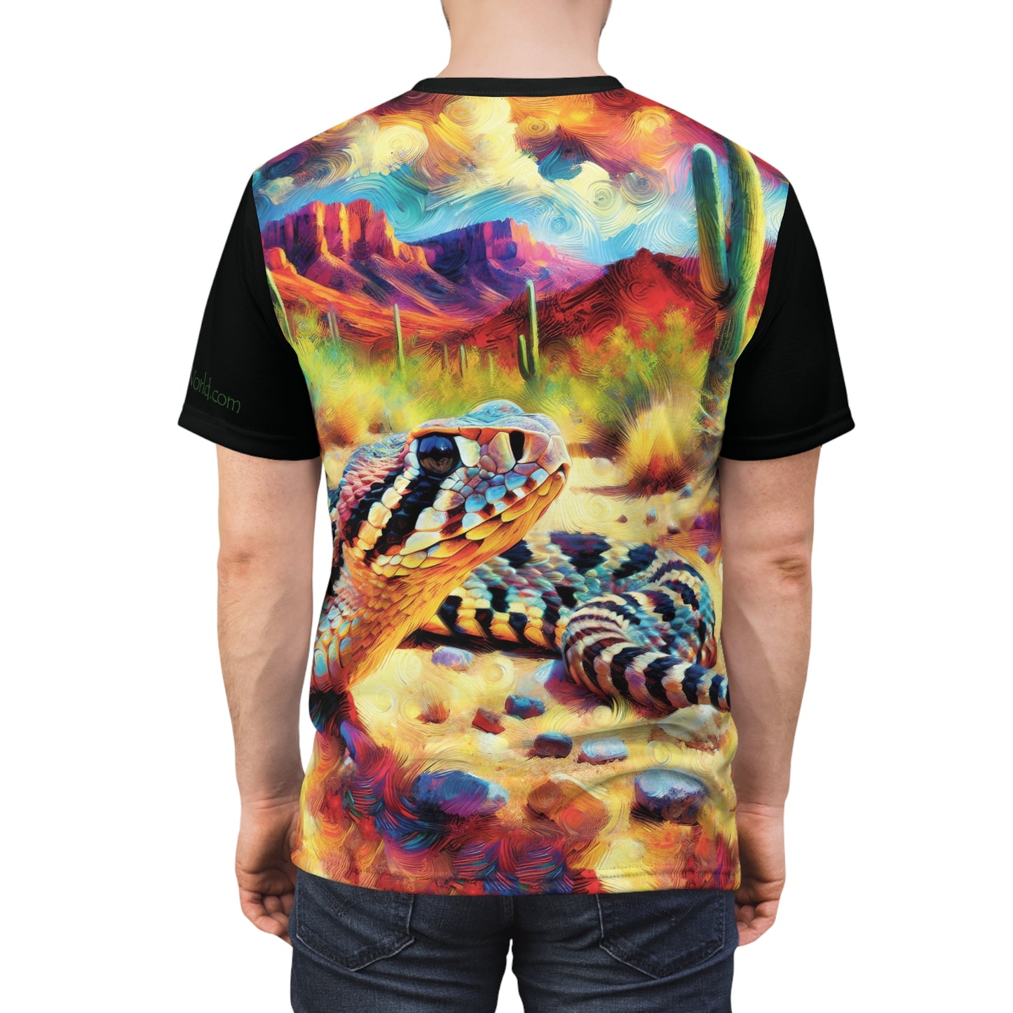 Desert Rattlesnake Vibrant Art Tee | Colorful Unisex Cut & Sew T-Shirt, Wildlife Apparel, Unique Graphic Tee, Birthday Gift