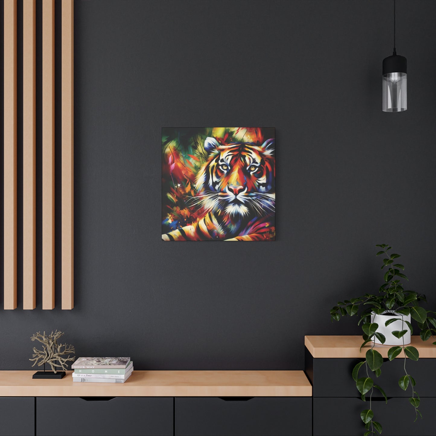 Tiger Portrait in Bright Colors Expressionist Canvas Art Print