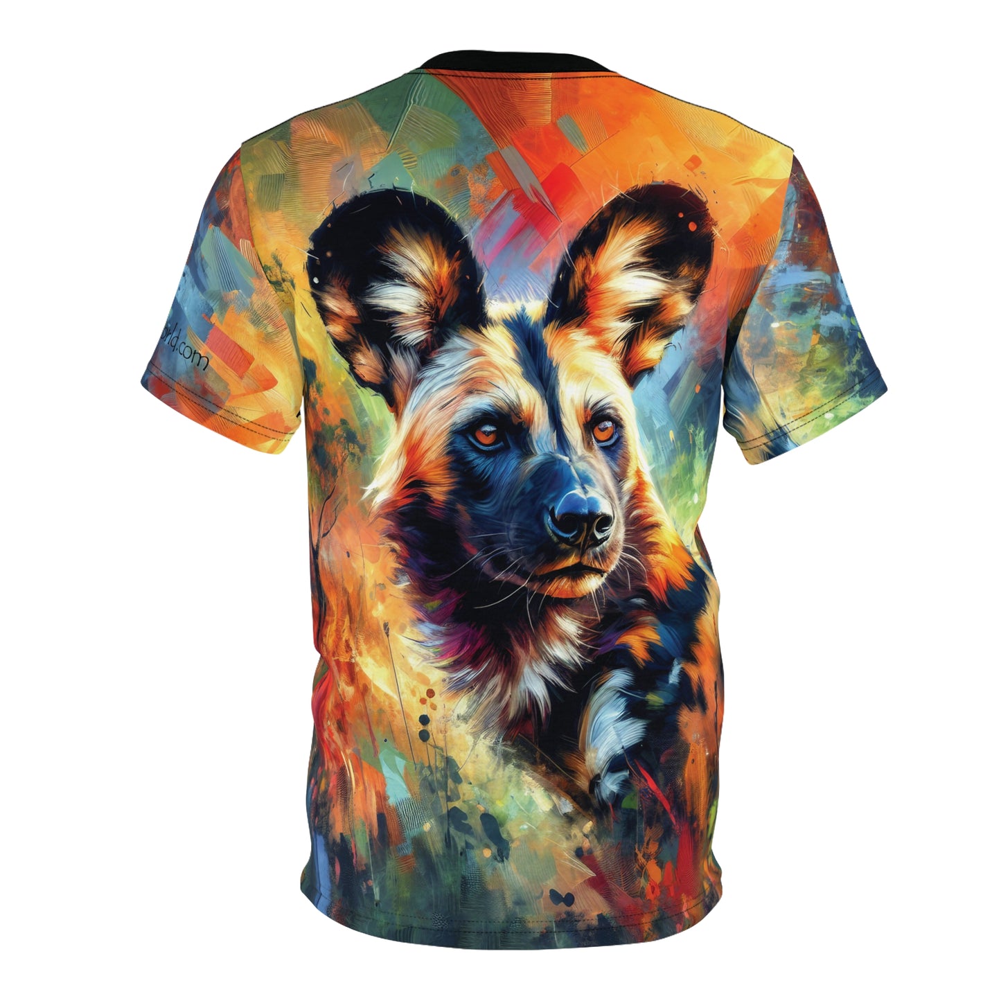 African Wild Dog Portrait Vibrant Art Tee | Colorful Unisex Cut & Sew T-Shirt, Wildlife Apparel, Unique Graphic Tee, Birthday Gift