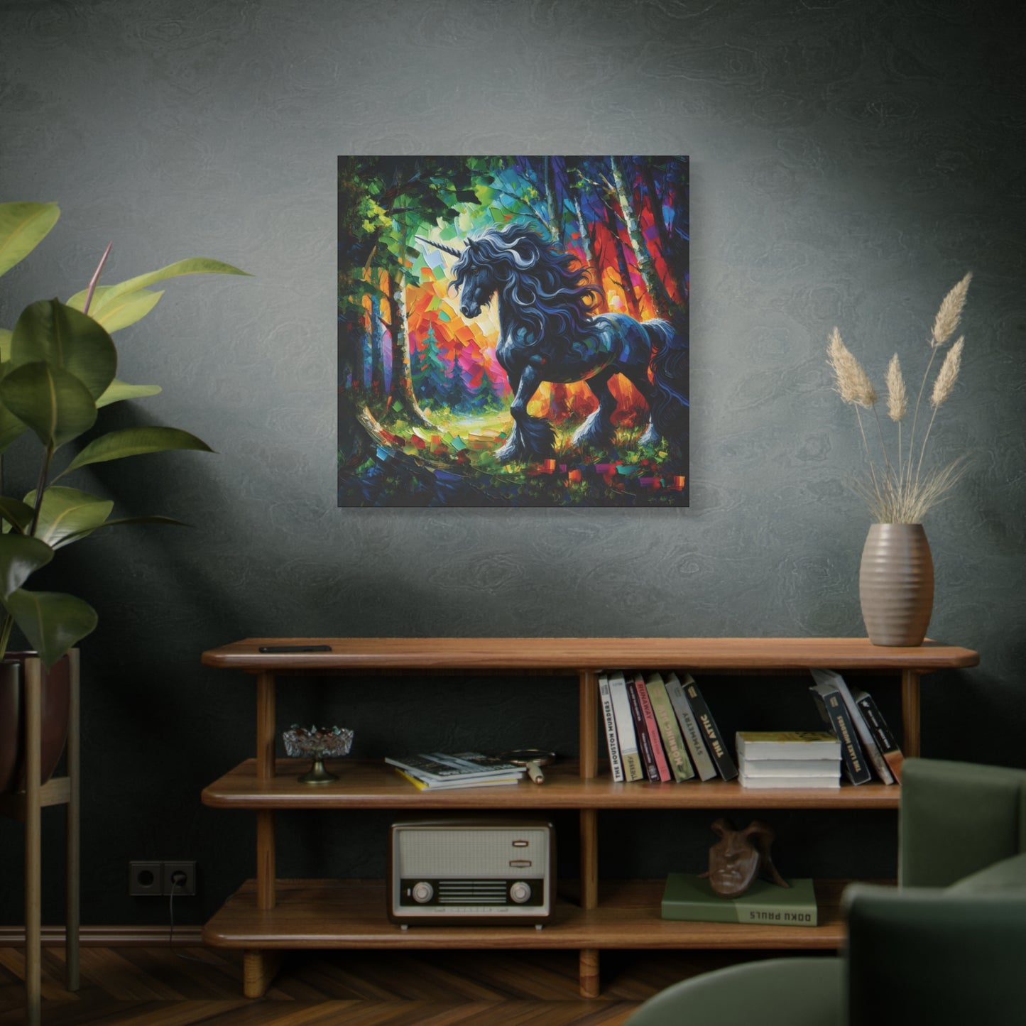 Black Unicorn Stallion Canvas Print - Modern Impressionist Art