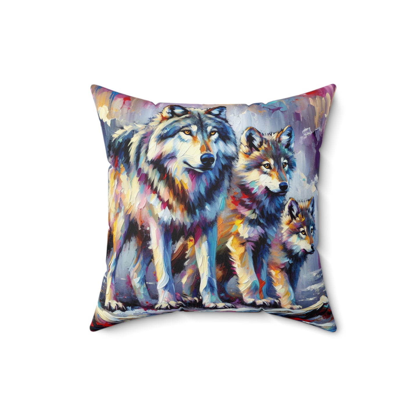 Wolf with Juveniles - Square Pillow