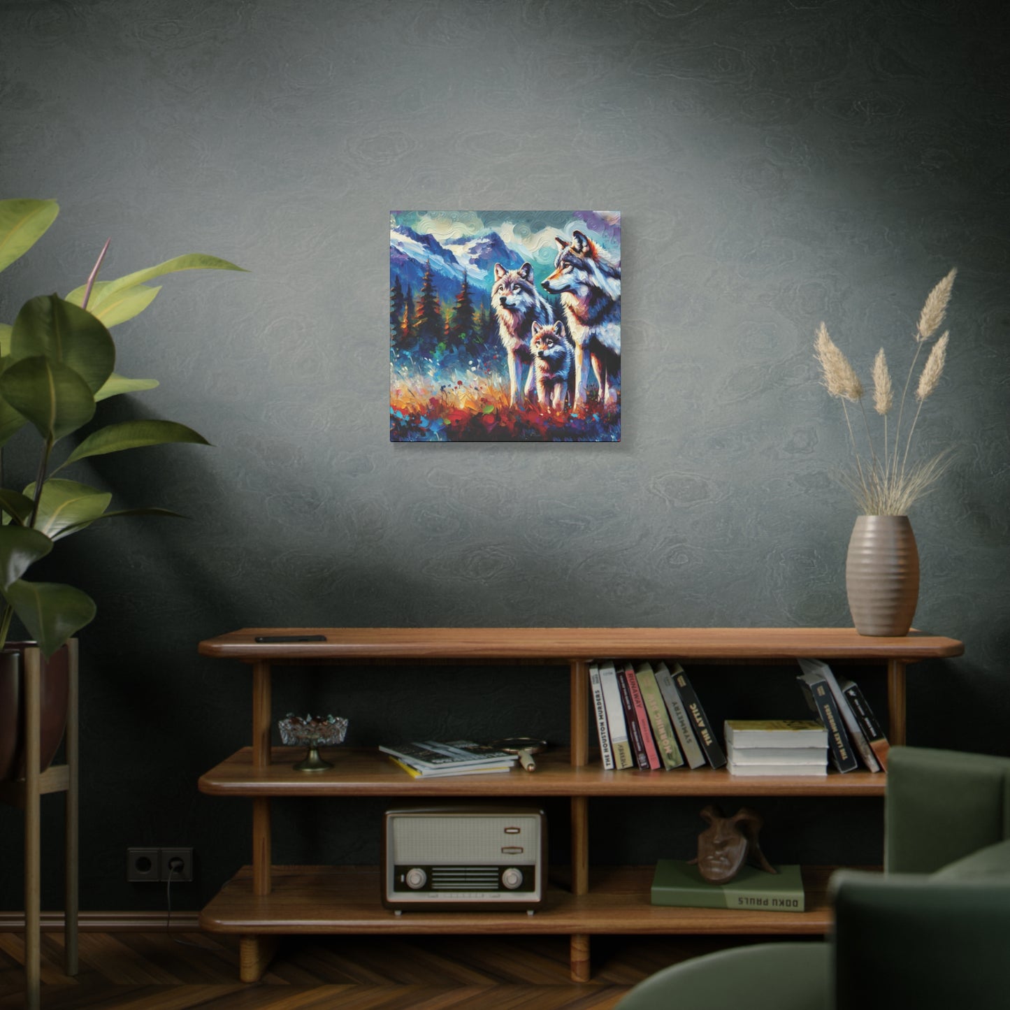 Gray Wolf Family Canvas Wall Art - Expressionist Canvas Print