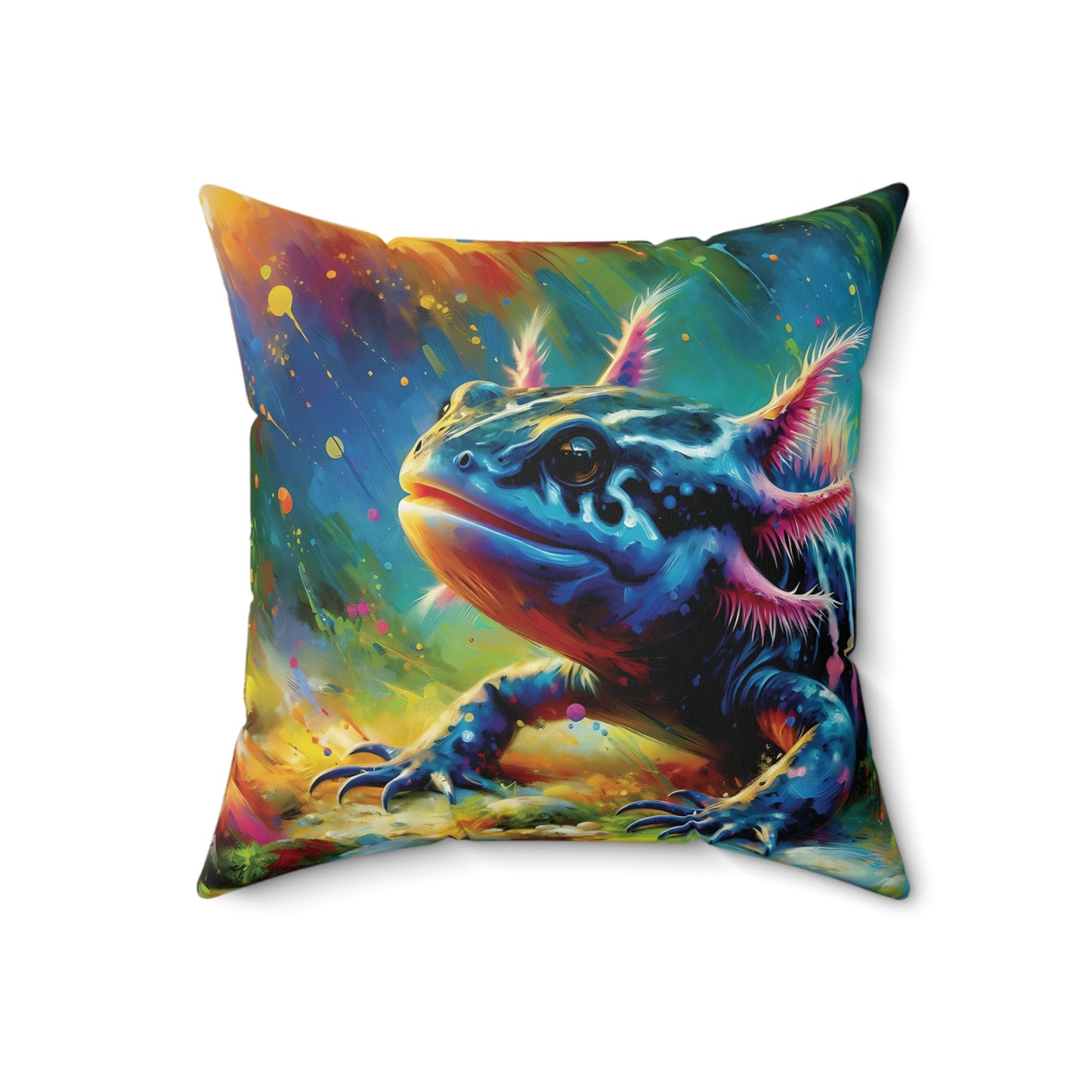 Axolotl Throw Pillow - Mexican Salamander Expressionist Style Art on a Faux Suede Pillow