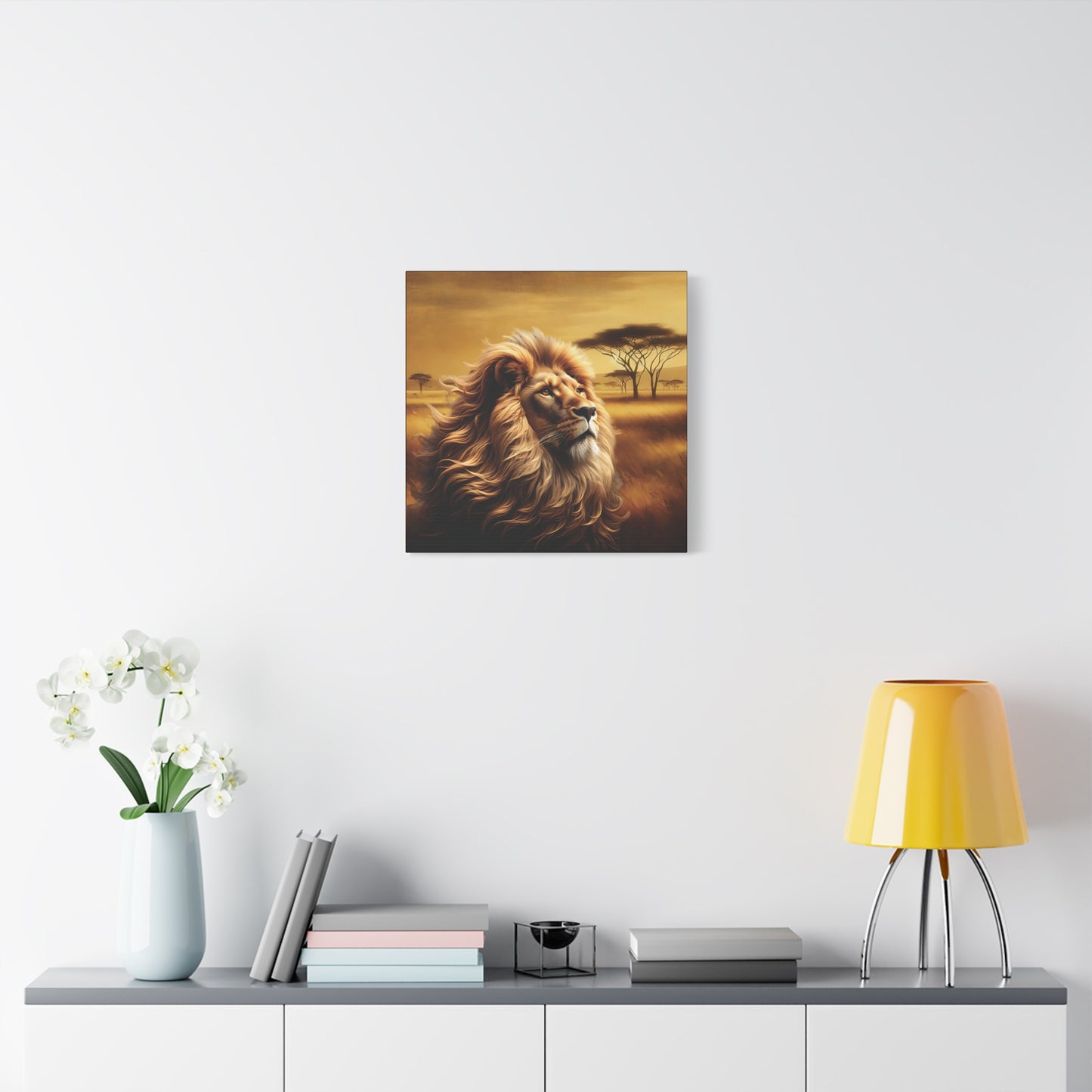 Canvas Art - Regal Lion Resting on African Savannah