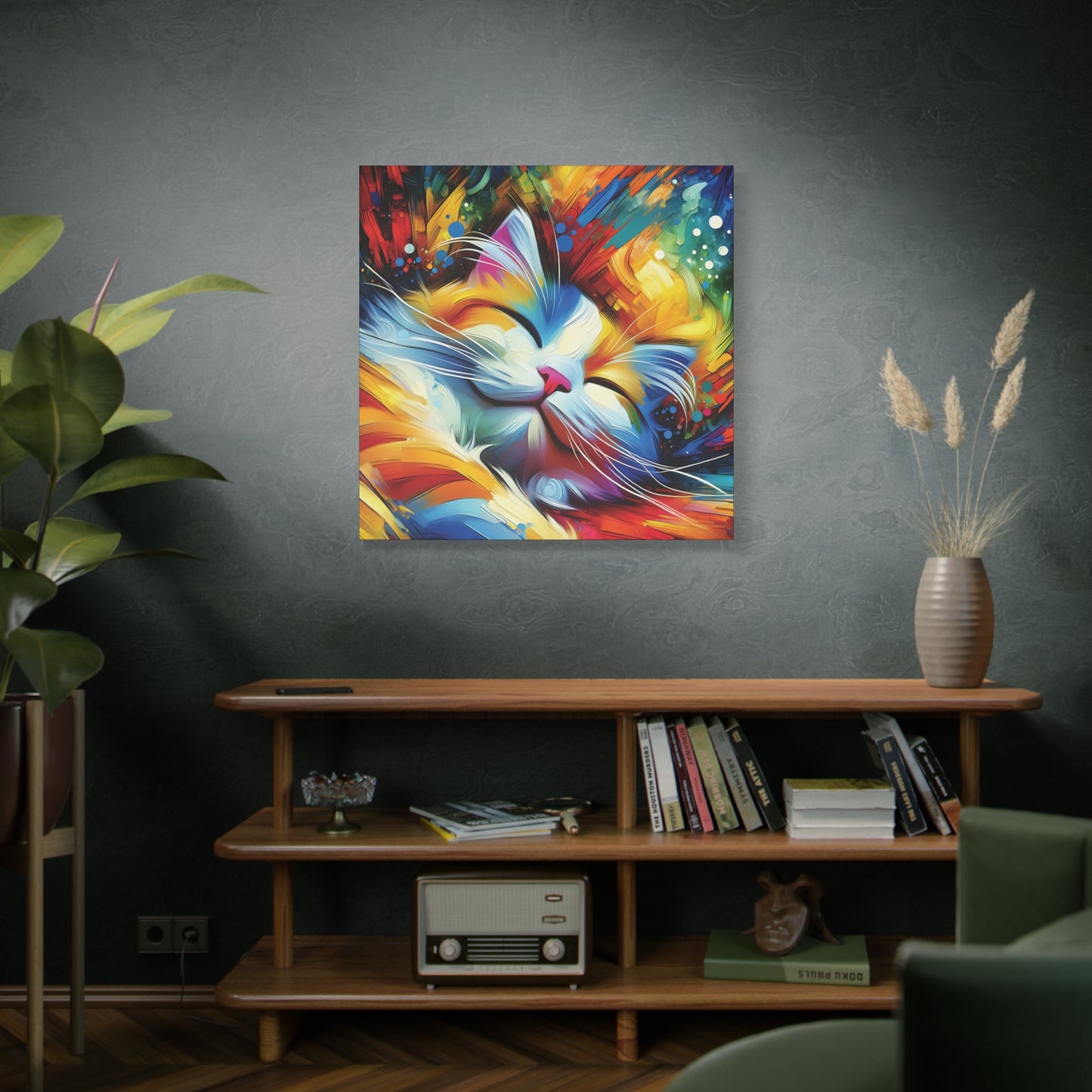Canvas Wall Art - Happy Cat Dreams - Modern Impressionist Art Style