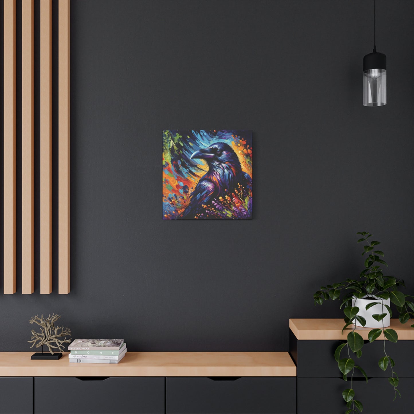 Colorful Raven Portrait Canvas Wall Art
