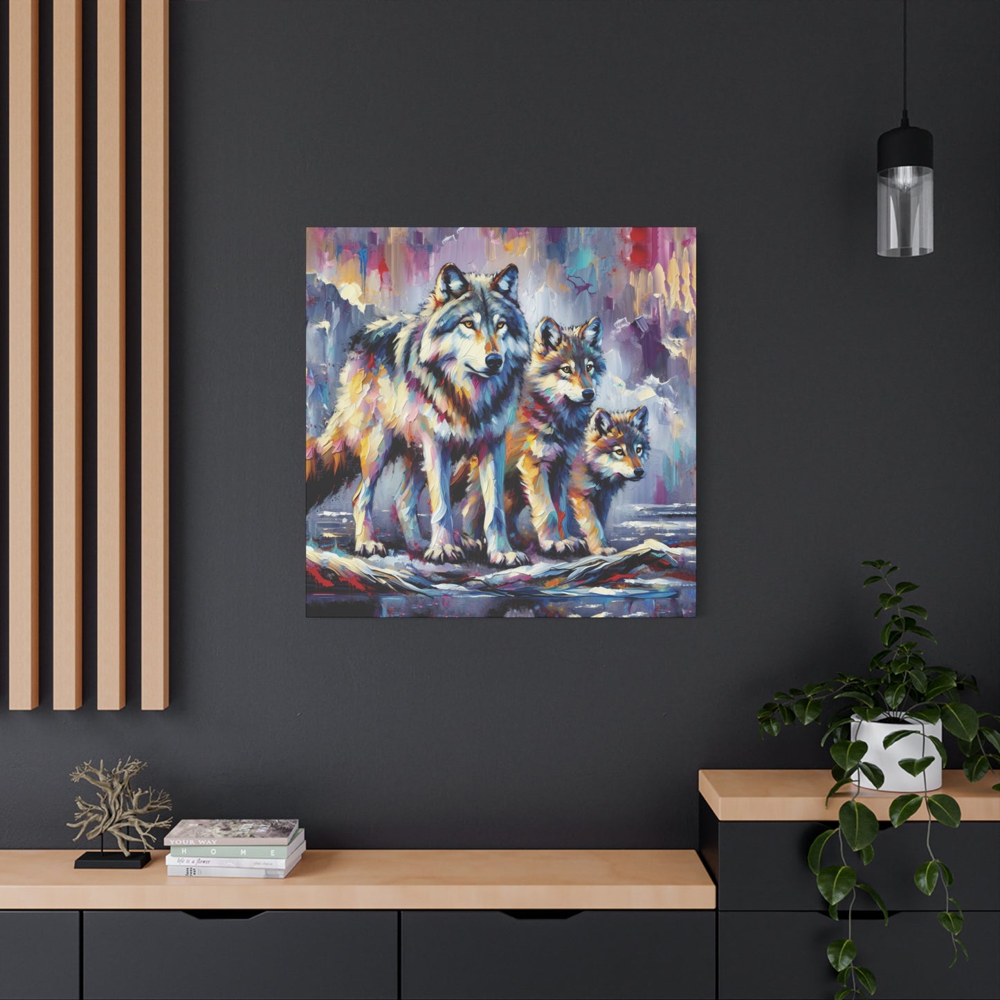 Wolf Canvas Wall Art - Wolf with Juveniles Expressionist Canvas Print