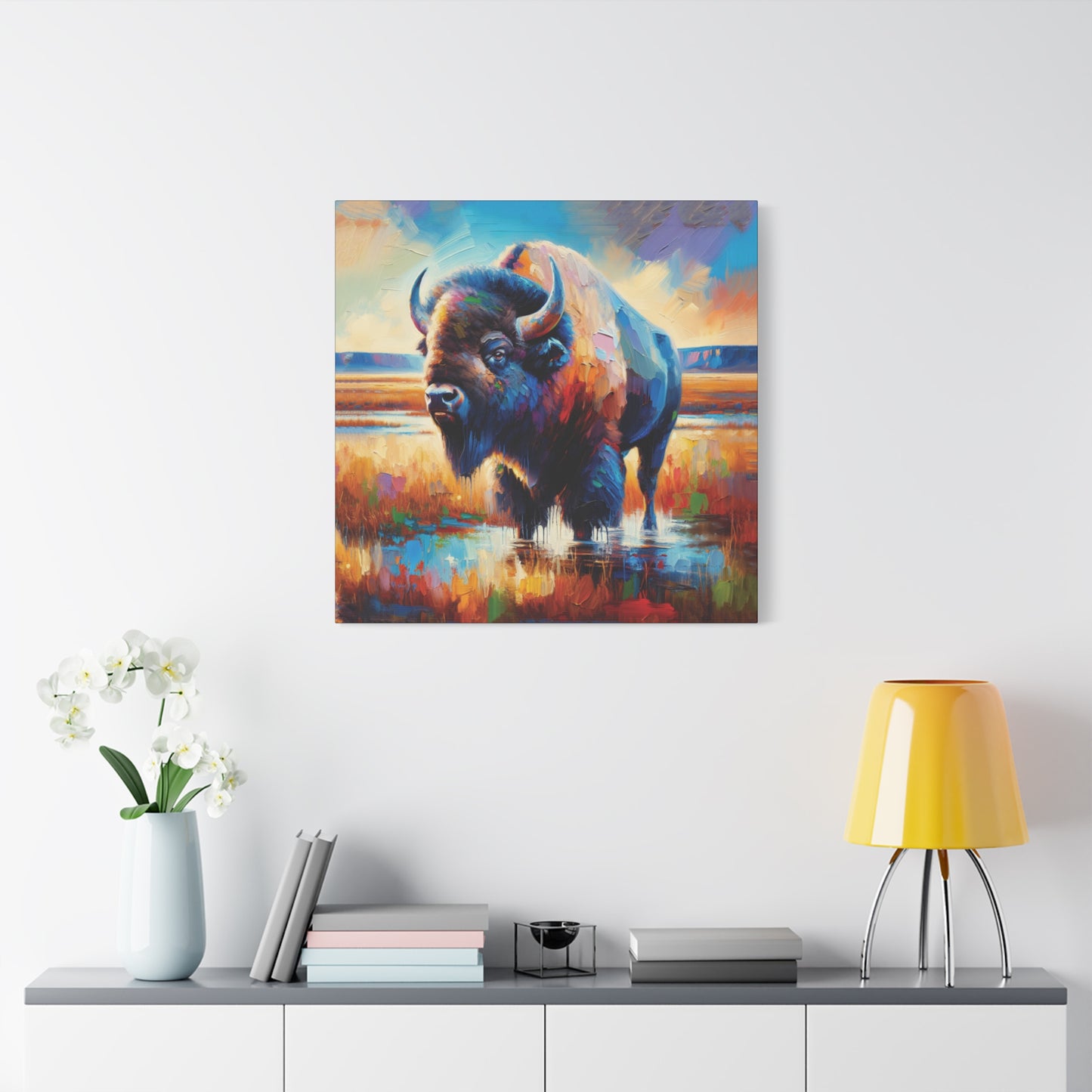 Lone Bison After Rain Impressionist Canvas Art Print