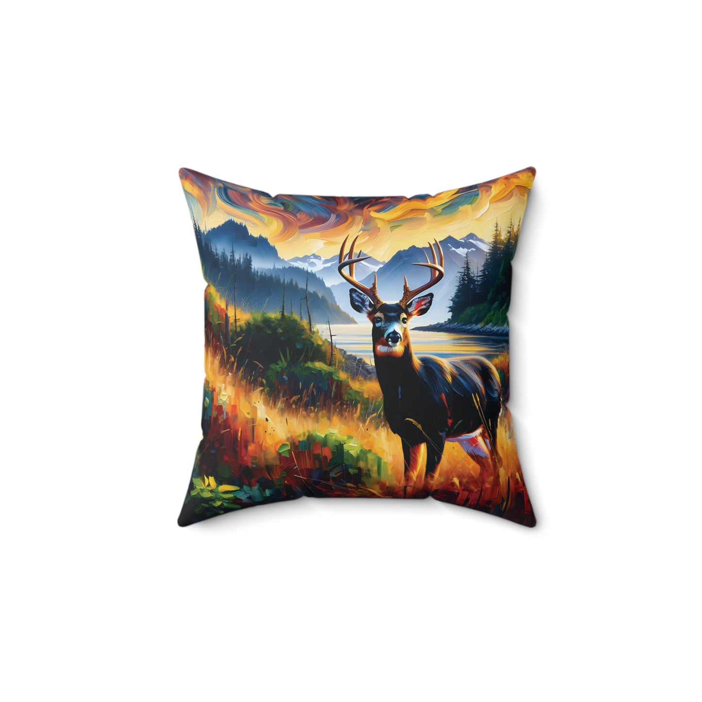 Black Tail Buck in Olympic National Park - Square Throw Pillows