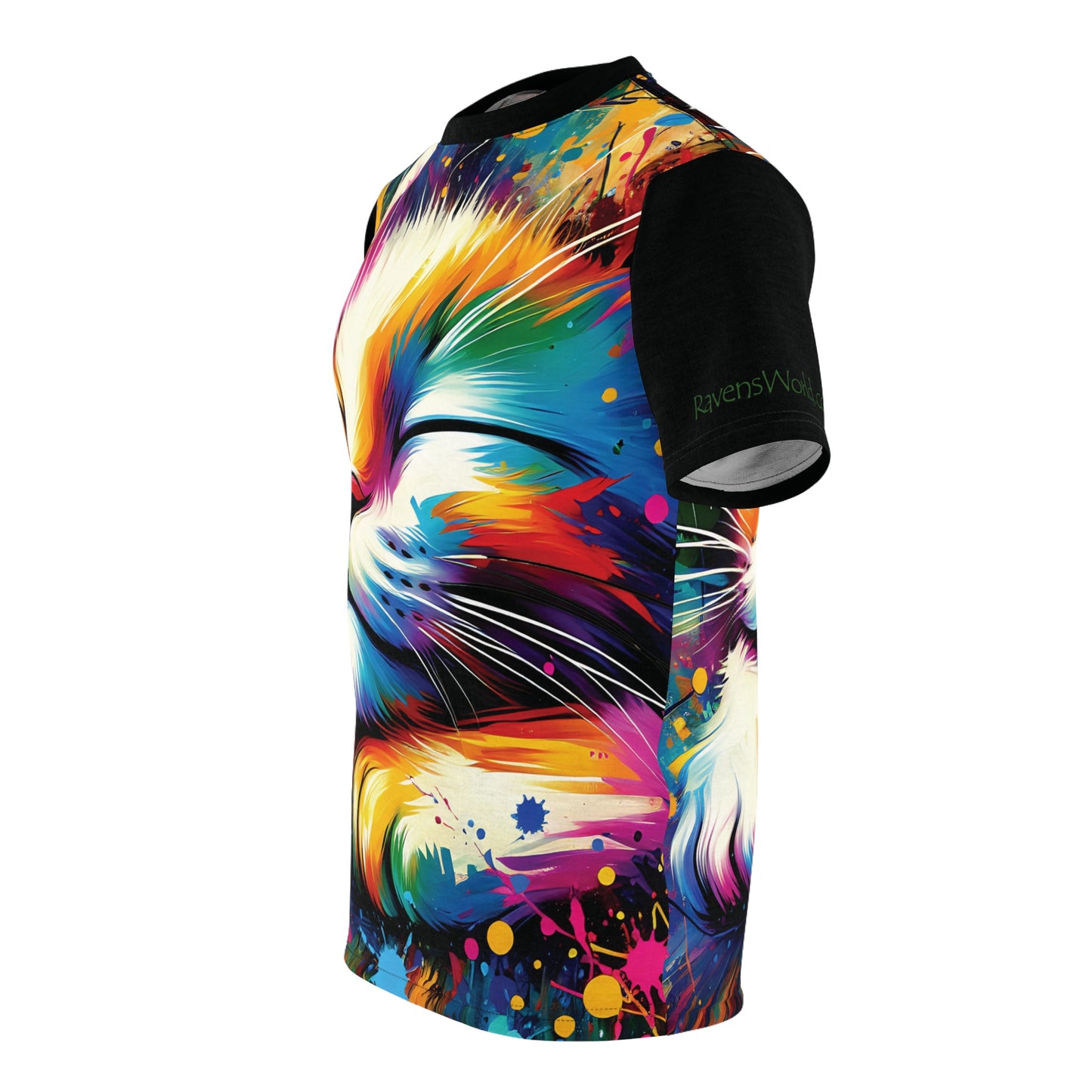 Contented Cat Vibrant Art Tee | Colorful Unisex Cut & Sew T-Shirt, Wildlife Apparel, Unique Graphic Tee, Birthday Gift