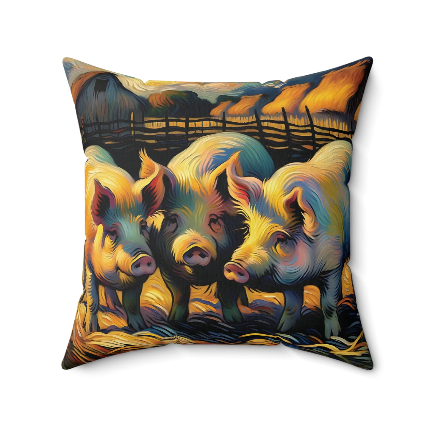 Pig Throw Pillow - Impressionist Style Art - Pig Trio by Barn on Faux Suede Square Pillow
