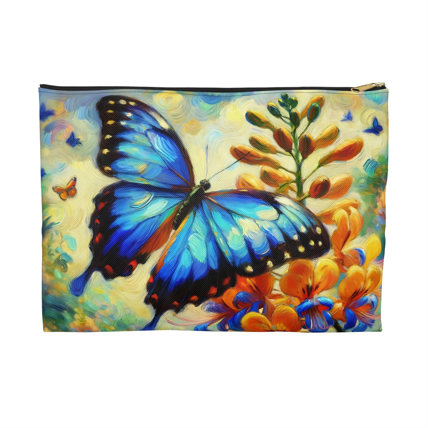 Blue Morpho Butterfly Accessory Pouch, Cute Butterfly Makeup Bag, Nature-Themed Gift, Floral Storage Bag