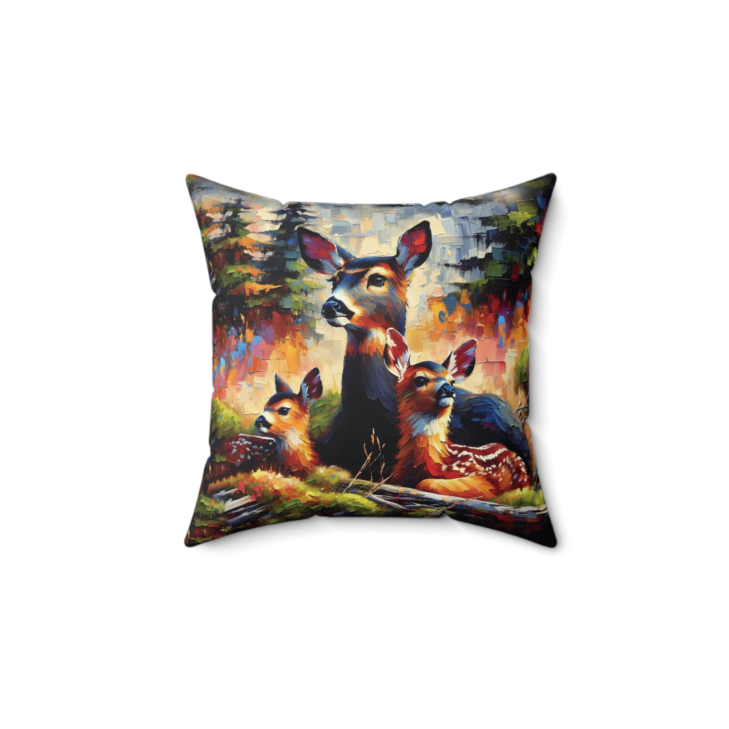 Black Tail Doe with Fawns - Square Throw Pillows