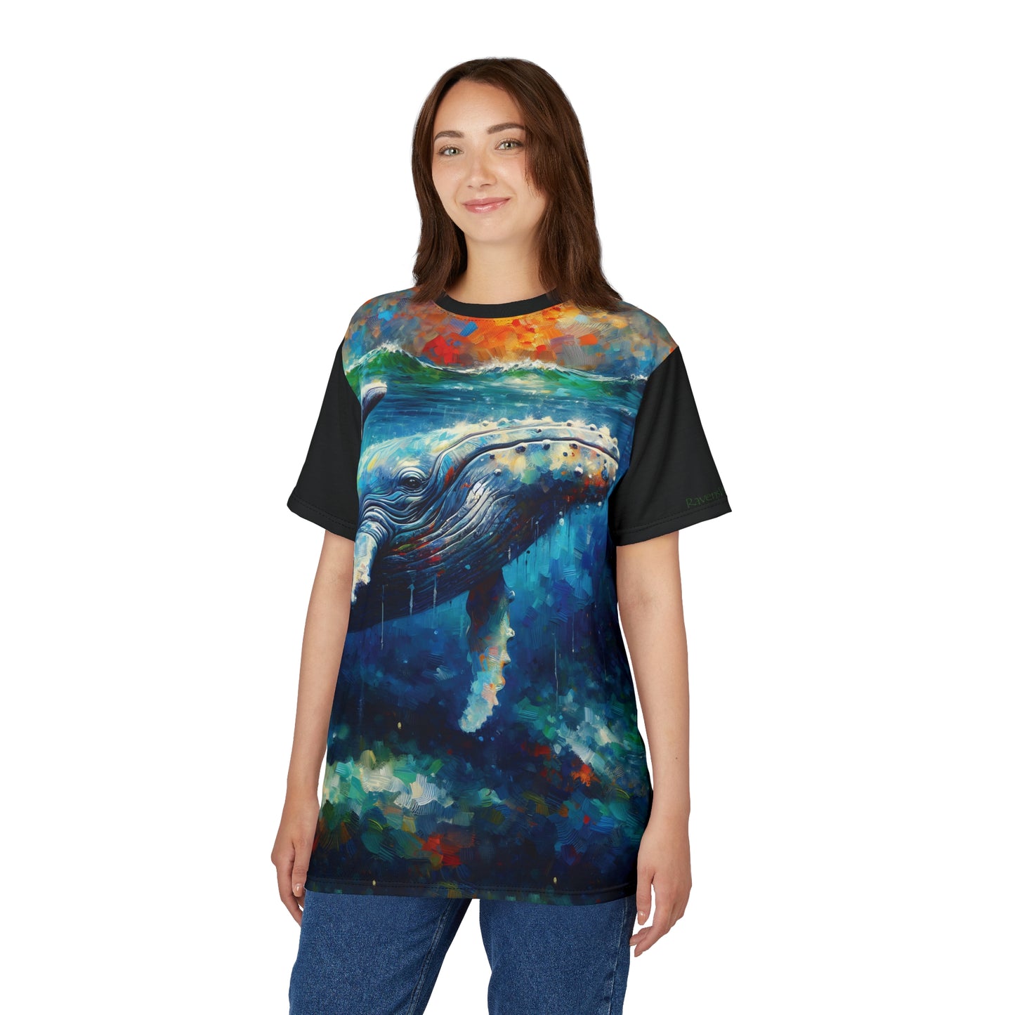 Humpback Whale and Calf Art Tee | Colorful Unisex Cut & Sew T-Shirt, Wildlife Apparel, Unique Graphic Tee