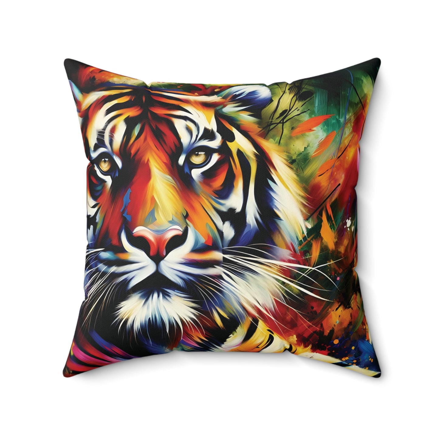 Colorful tiger pillow with a vibrant design