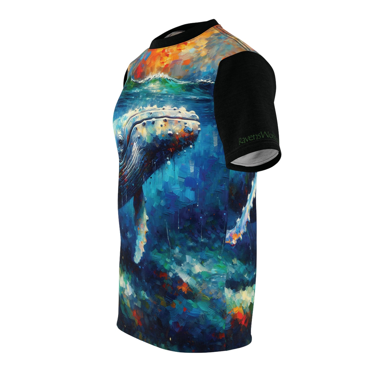 Humpback Whale and Calf Art Tee | Colorful Unisex Cut & Sew T-Shirt, Wildlife Apparel, Unique Graphic Tee
