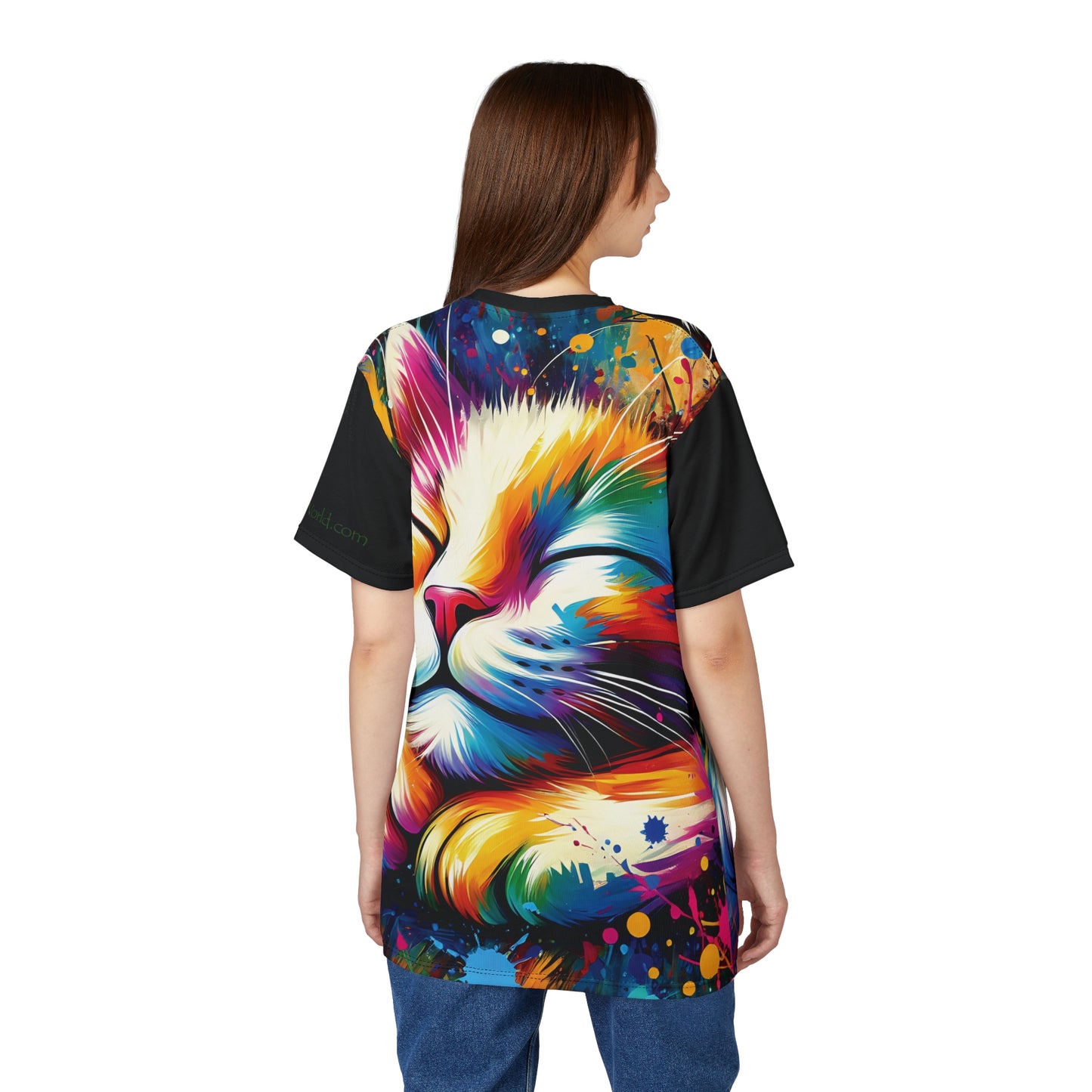 Contented Cat Vibrant Art Tee | Colorful Unisex Cut & Sew T-Shirt, Wildlife Apparel, Unique Graphic Tee, Birthday Gift