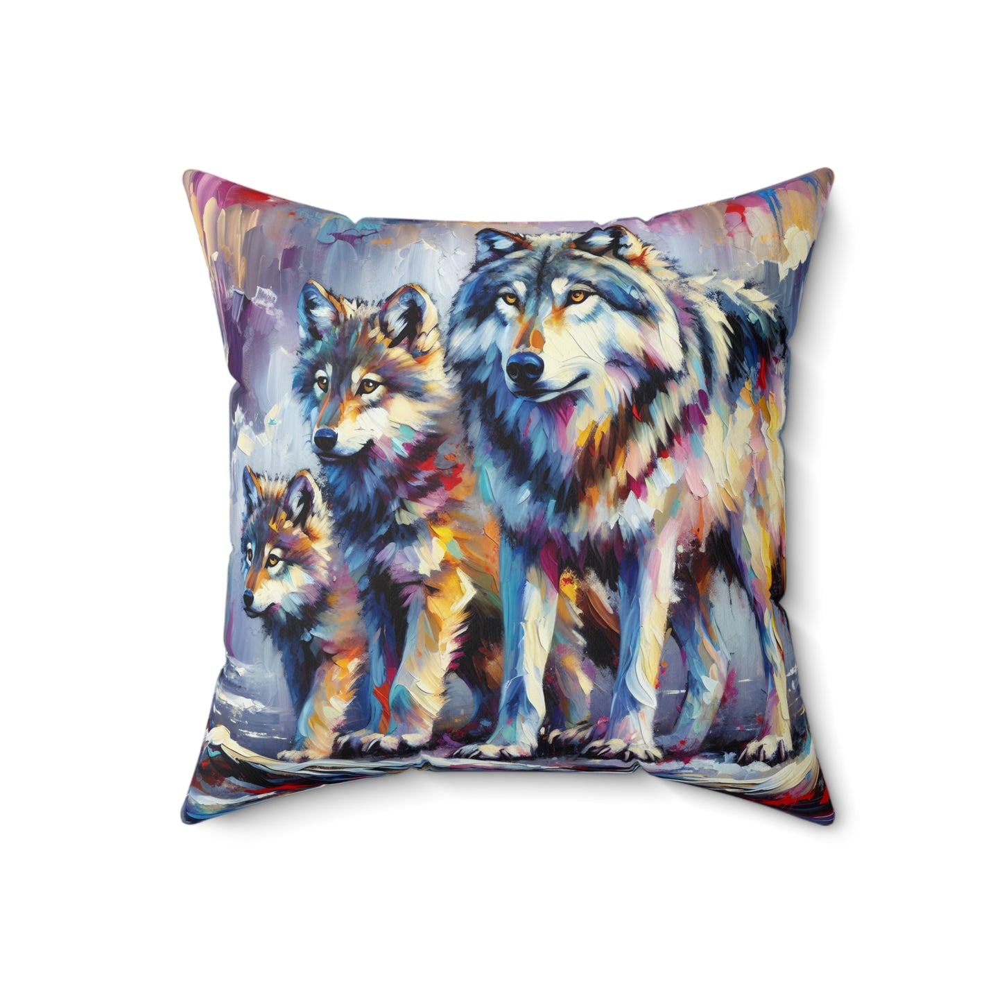 Wolf with Juveniles - Square Pillow