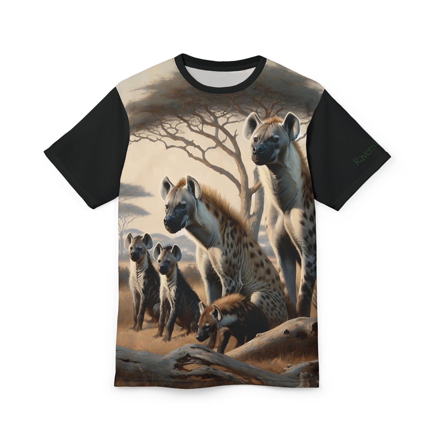 Hyena Family Art Tee | Unisex Cut & Sew T-Shirt, Wildlife Apparel, Unique Graphic Tee, Birthday Gift