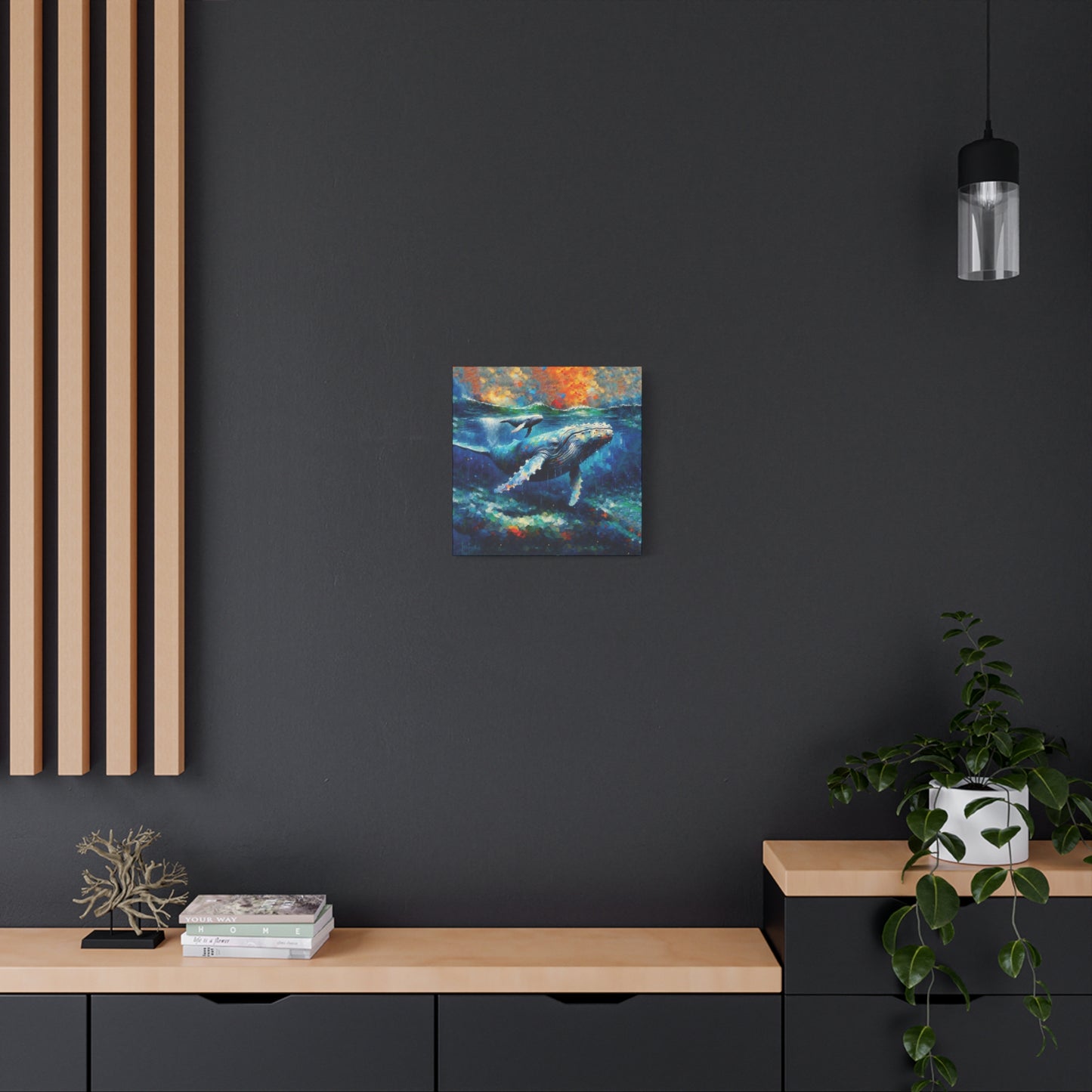Humpback Whale and Calf Expressionist Canvas Art Print