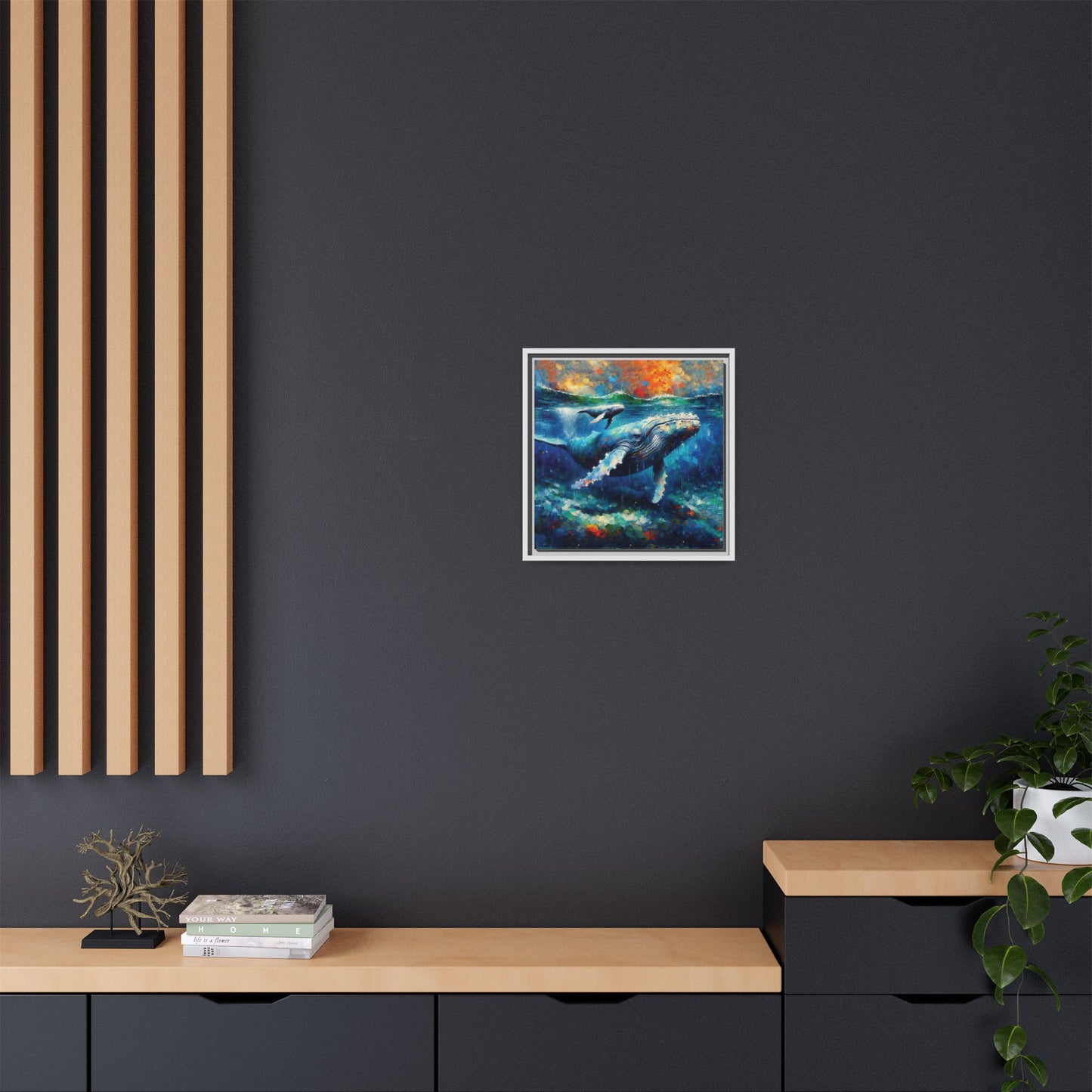 Vibrant Whale Art Canvas Print - Framed Wall Decor