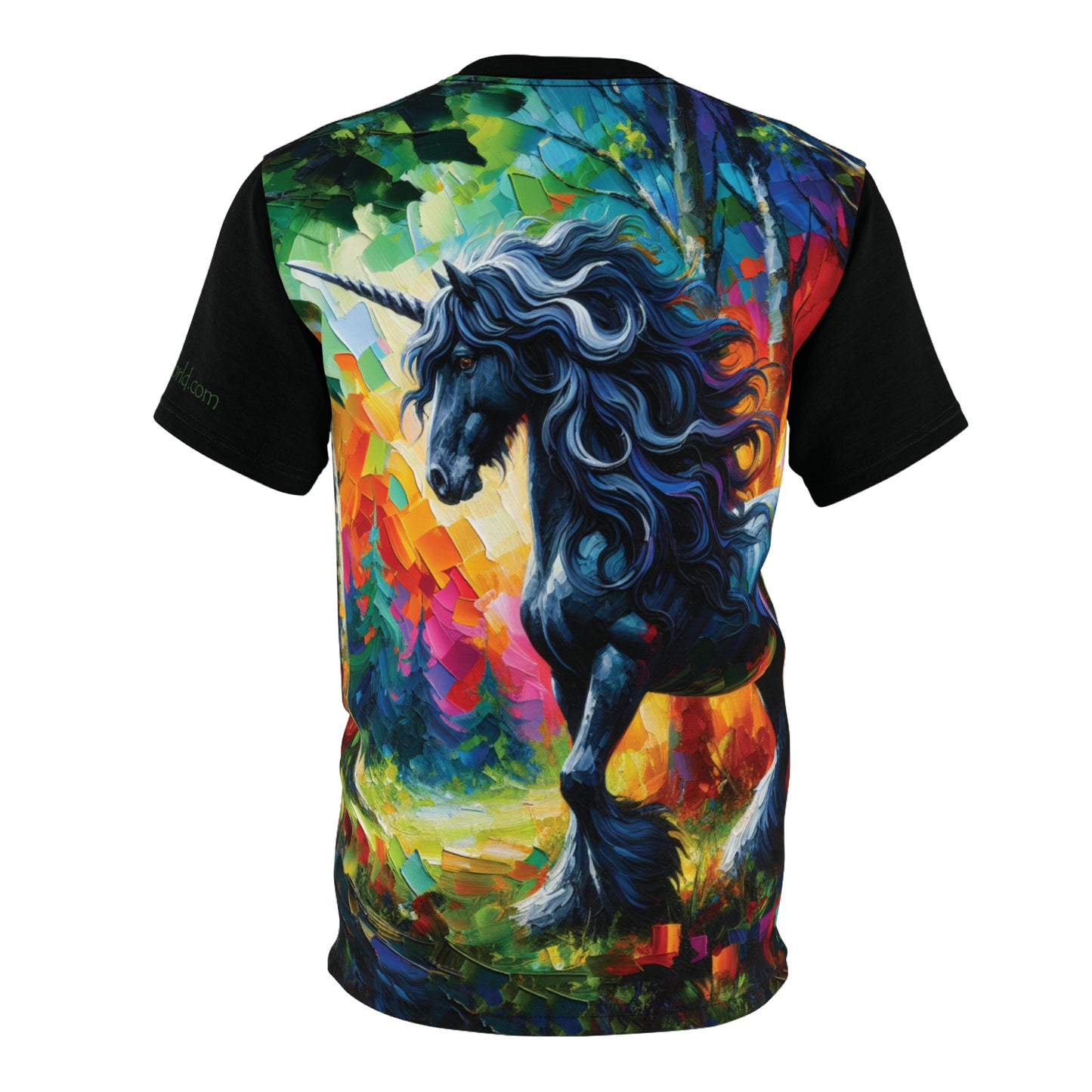 Elegant Black Stallion Unicorn Art Tee | Colorful Unisex Cut & Sew T-Shirt, Wildlife Apparel, Unique Graphic Tee