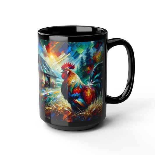 Rooster Morning - Black Mugs (11oz, 15oz)