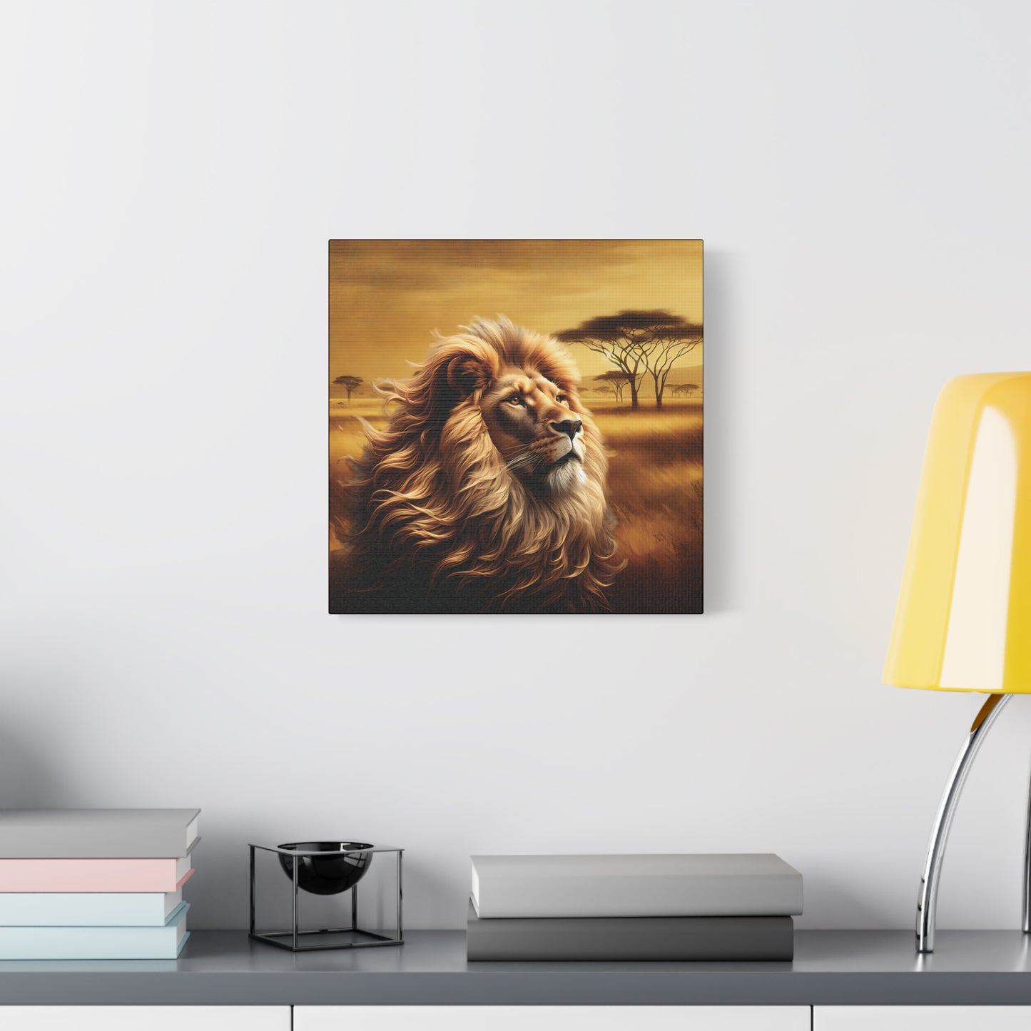 Canvas Art - Regal Lion Resting on African Savannah