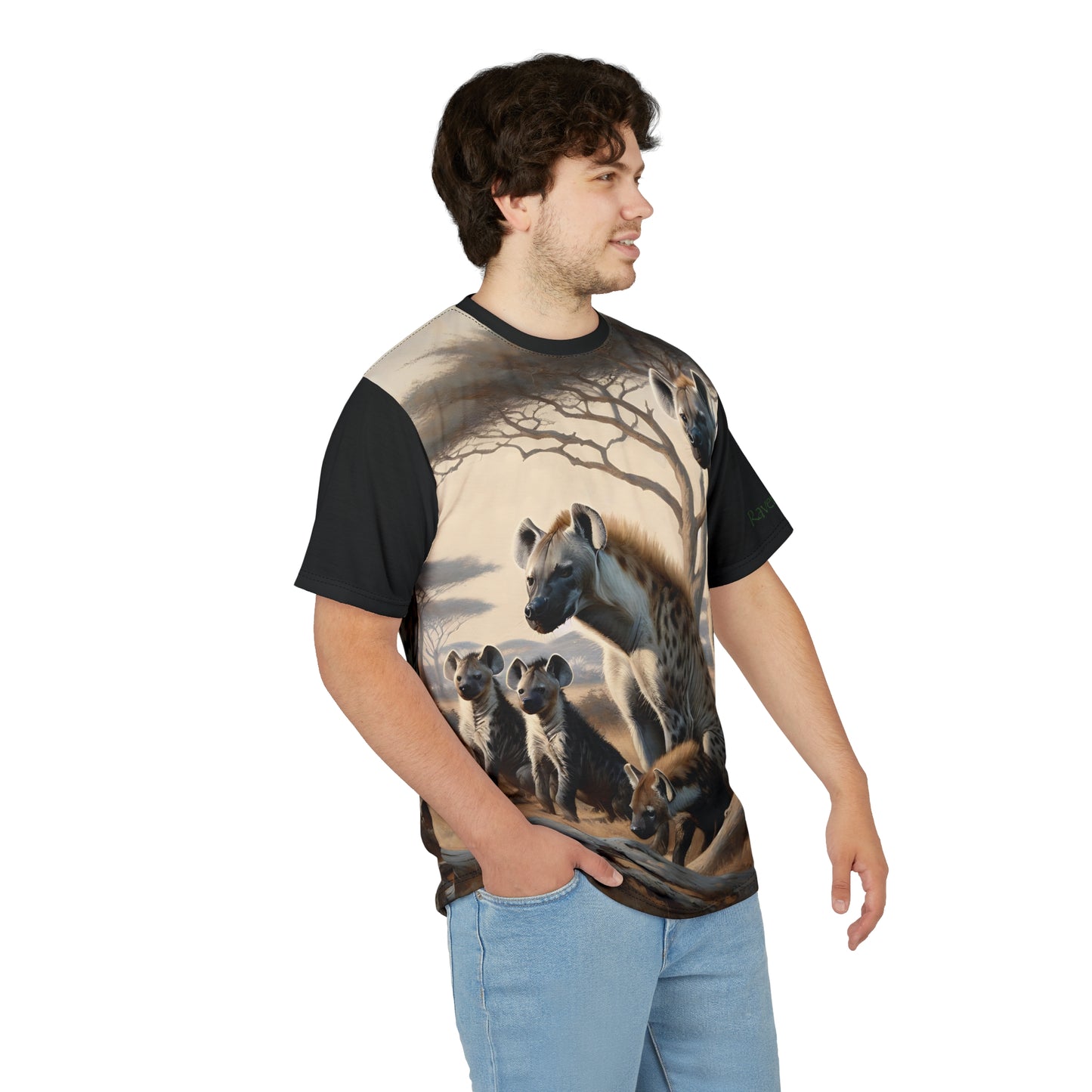 Hyena Family Art Tee | Unisex Cut & Sew T-Shirt, Wildlife Apparel, Unique Graphic Tee, Birthday Gift