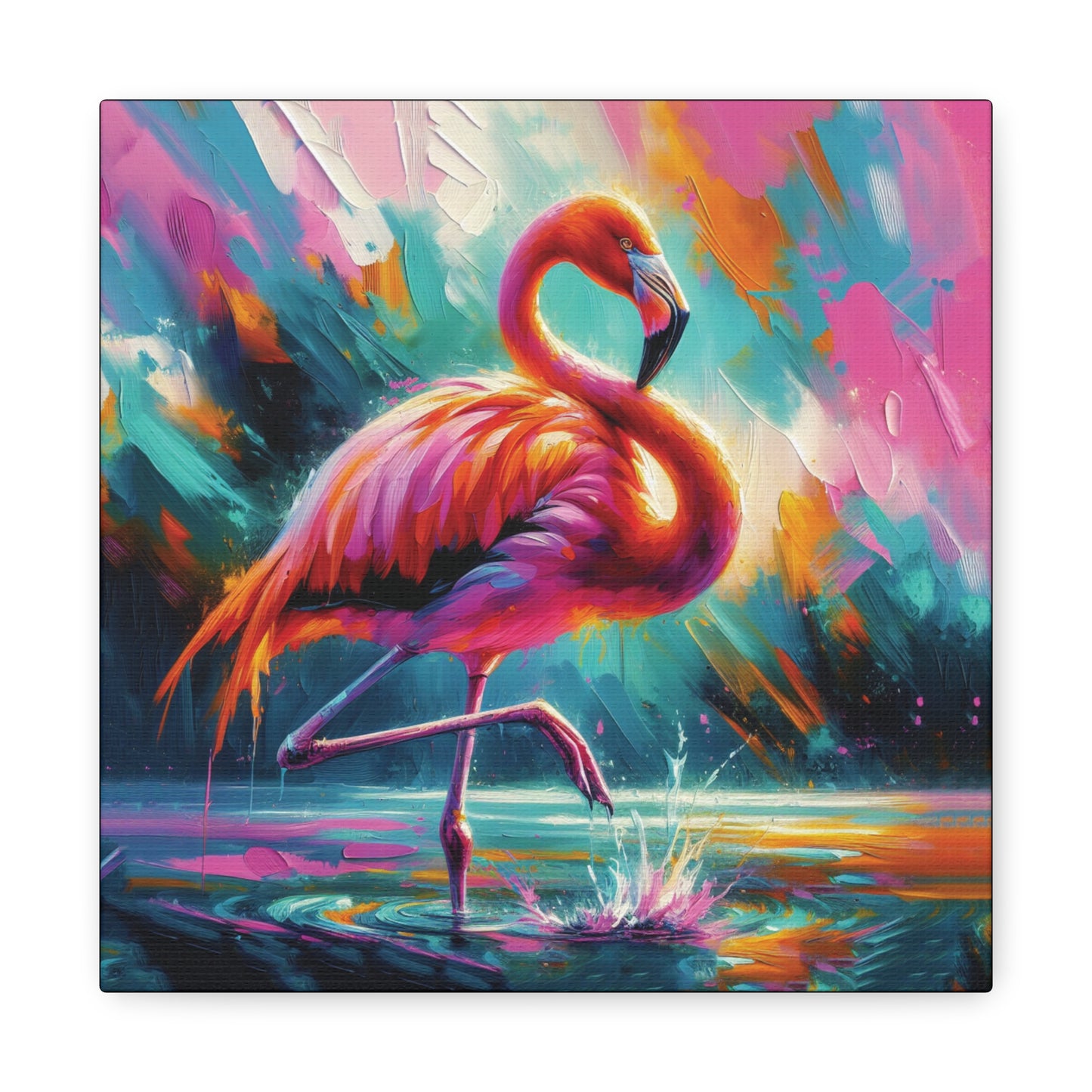 Canvas Wall Art - Flamingo Colorful Expressionist Style Print