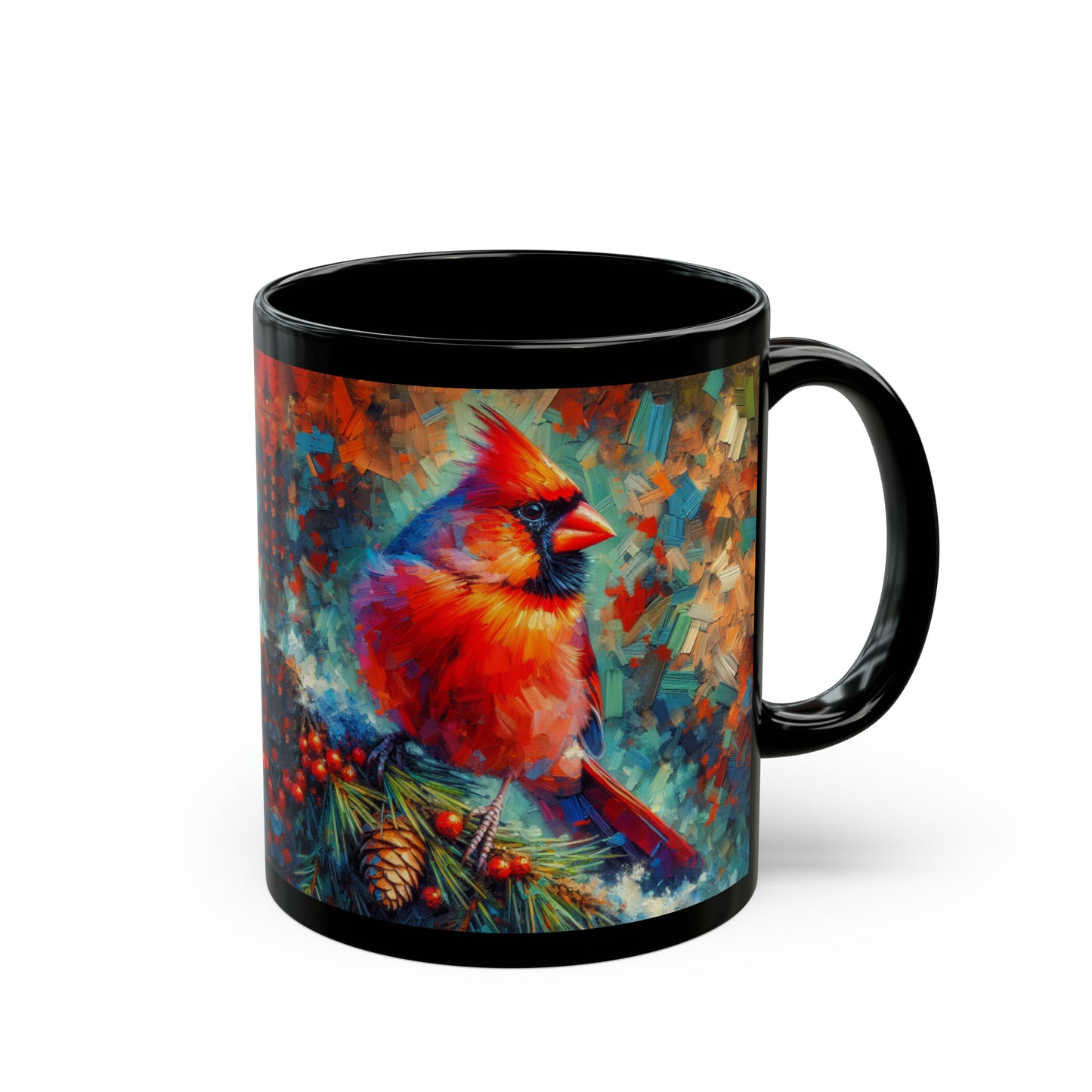 Cardinal with Berries - Black Mugs (11oz, 15oz)