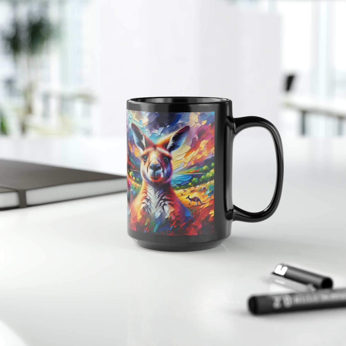Kangaroo Photo Bomb - Black Mugs (11oz, 15oz)