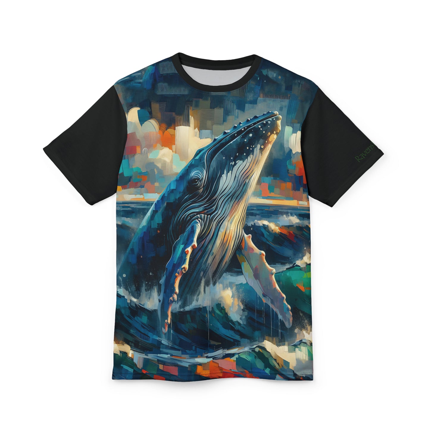 Humpback Breaching Art Tee | Colorful Unisex Cut & Sew T-Shirt, Wildlife Apparel, Unique Graphic Tee