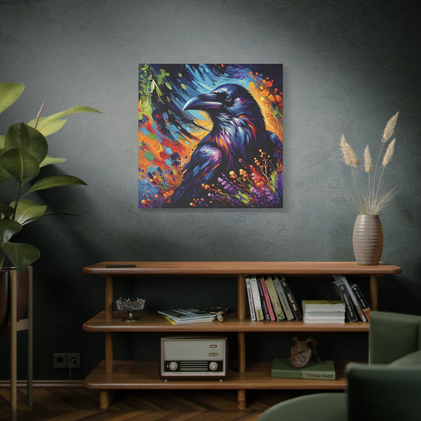 Colorful Raven Portrait Canvas Wall Art