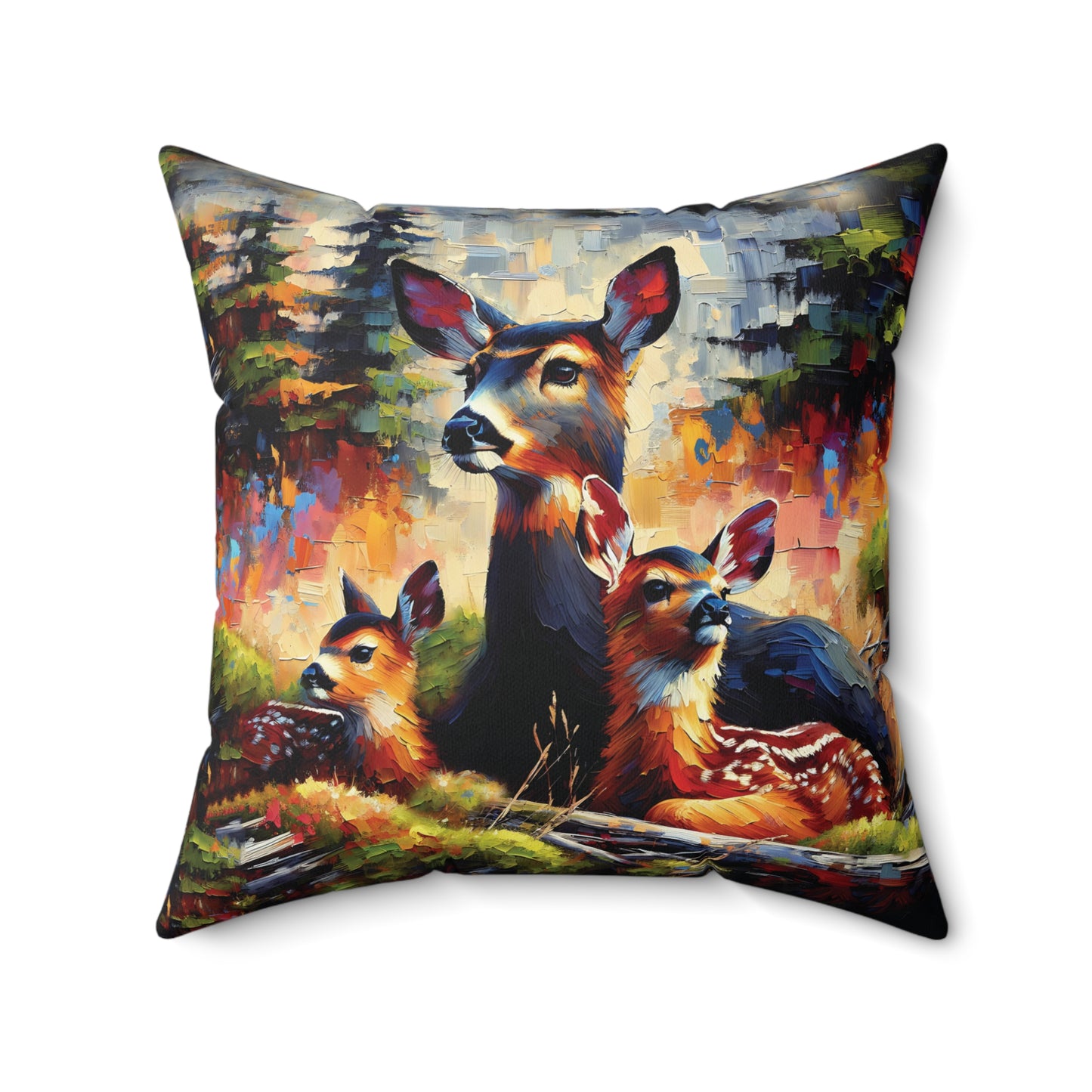 Black Tail Doe with Fawns - Square Throw Pillows