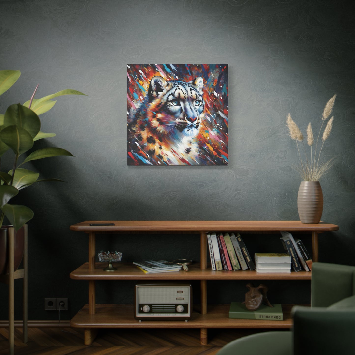Colorful Snow Leopard Expressionist Canvas Wall Art