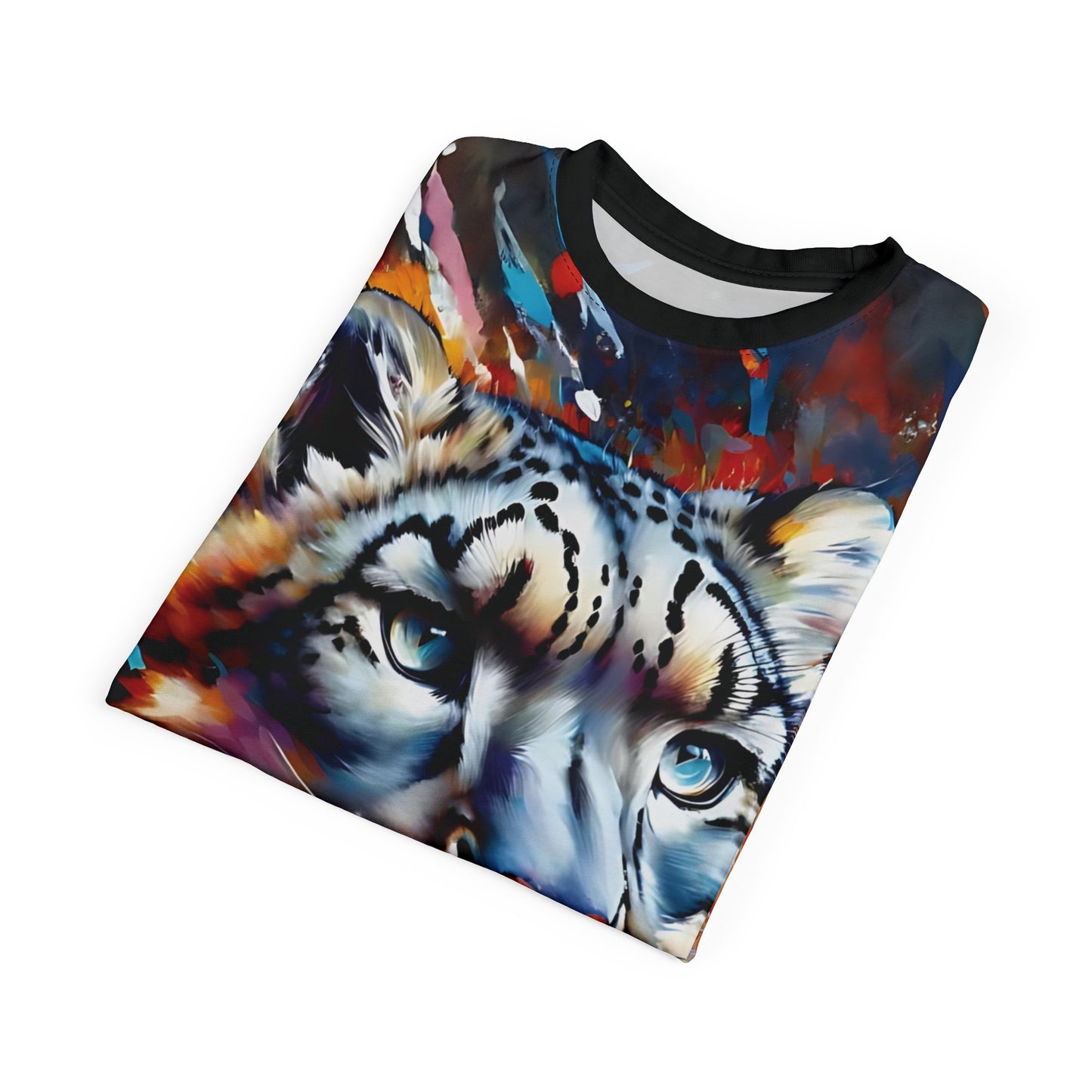 Colorful Snow Leopard Vibrant Art Tee | Colorful Unisex Cut & Sew T-Shirt, Wildlife Apparel, Unique Graphic Tee, Birthday Gift