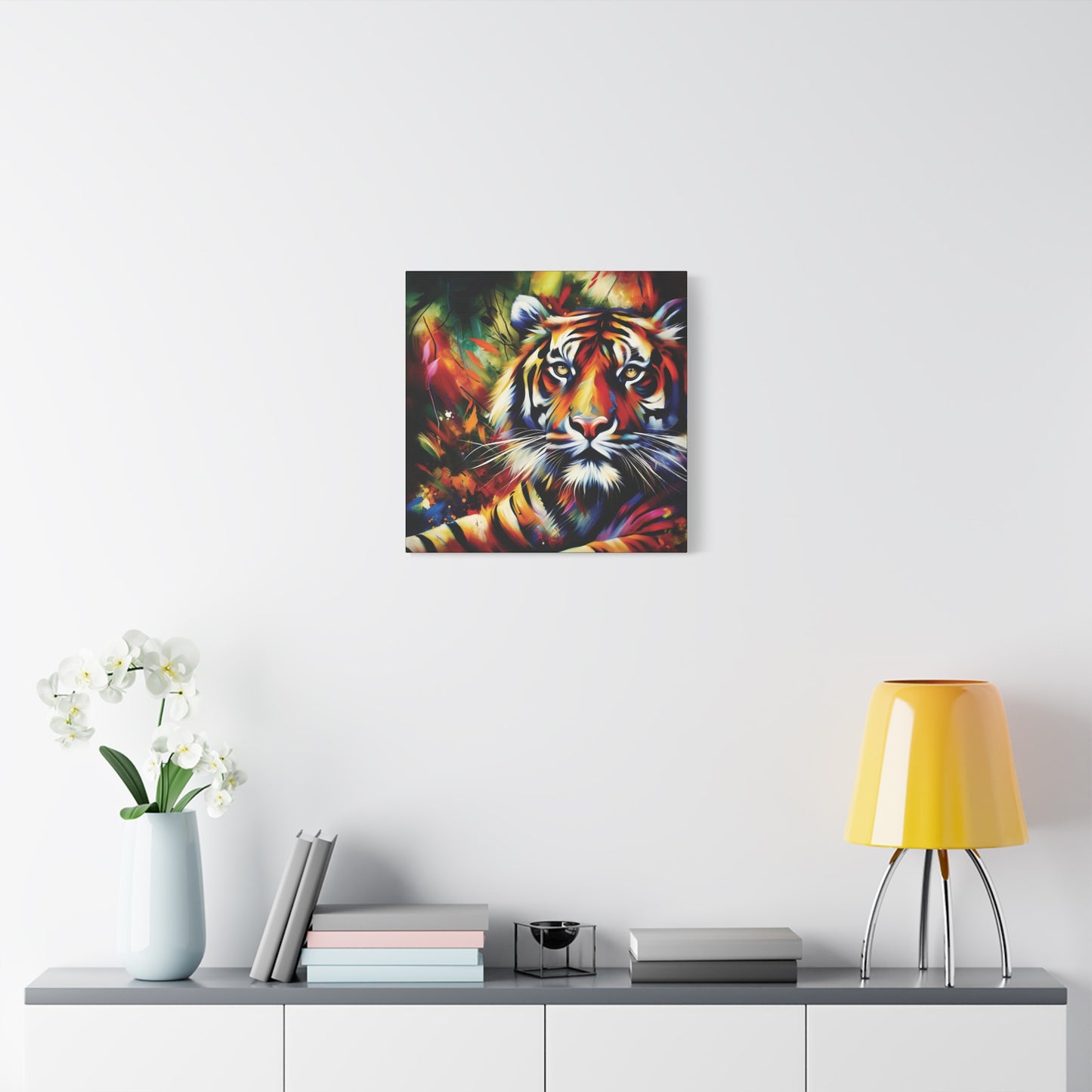 Tiger Portrait in Bright Colors Expressionist Canvas Art Print