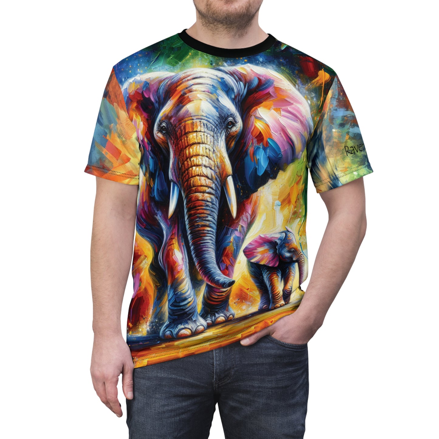 Celebrate Elephants! Vibrant Art Tee | Colorful Unisex Cut & Sew T-Shirt, Wildlife Apparel, Unique Graphic Tee, Birthday Gift