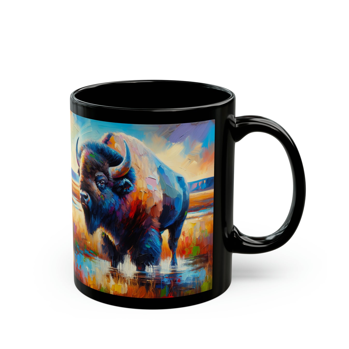 Lone Bison After Rain - Black Mug (11oz, 15oz)