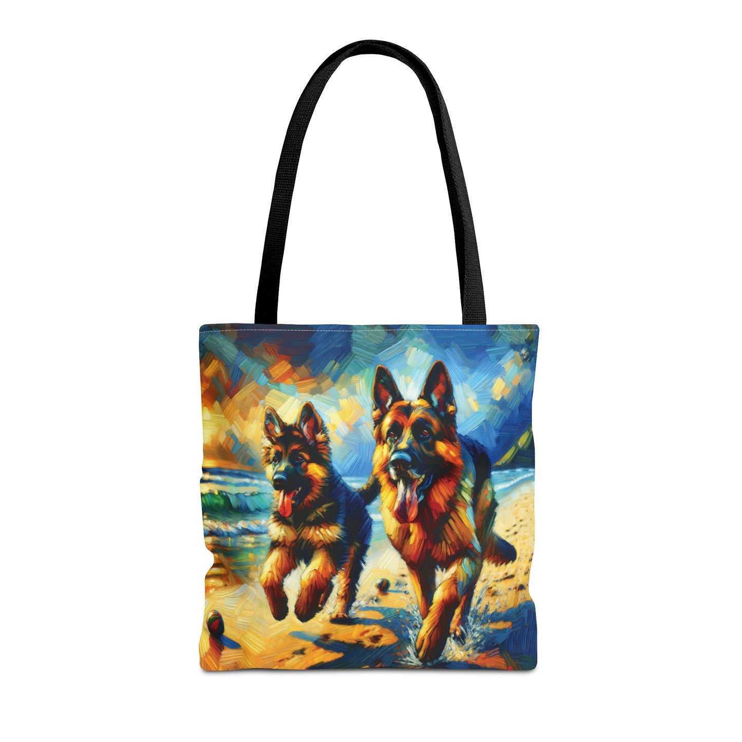German Shepherd and Pup on Beach - Tote Bag