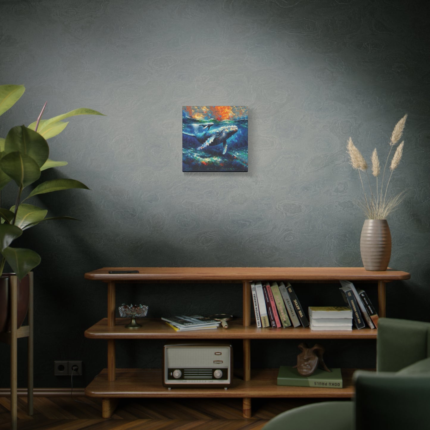 Humpback Whale and Calf Expressionist Canvas Art Print