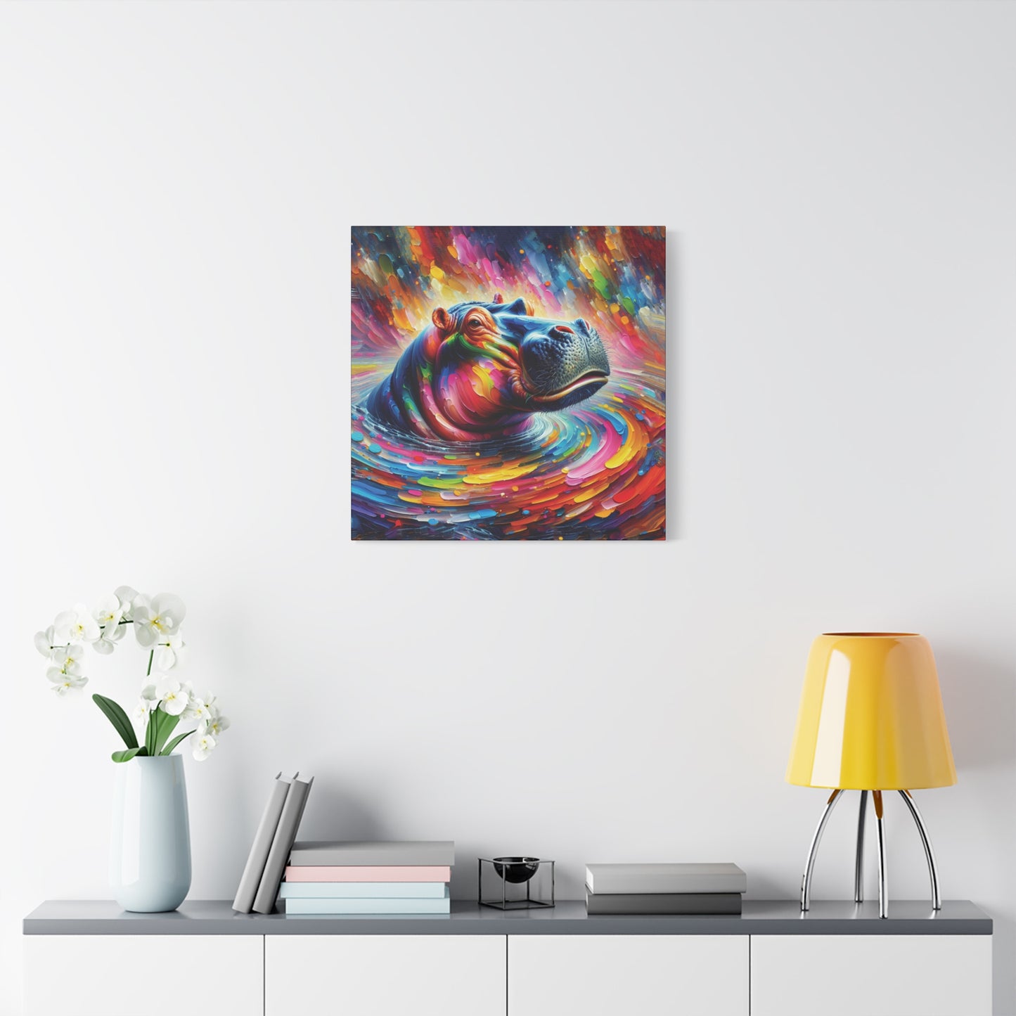 Hippo Jacuzzi Expressionist Canvas Art Print