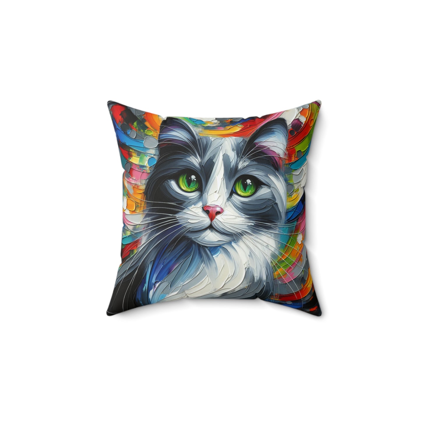 Grey and White Cat - Square Throw Pillows